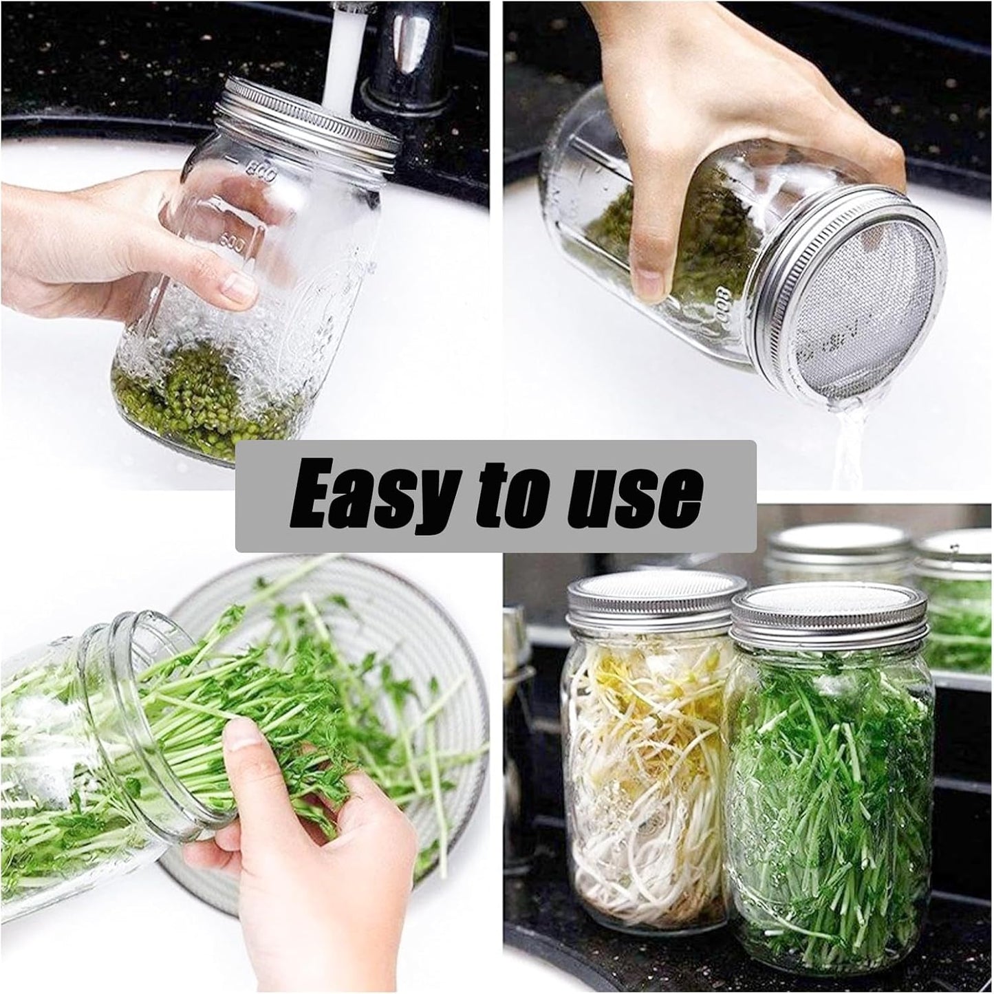 4 tarros de malla acero inoxidable plateado 3.39 pulgadas colador boca ancha tapas tamiz para frijoles semillas plantas