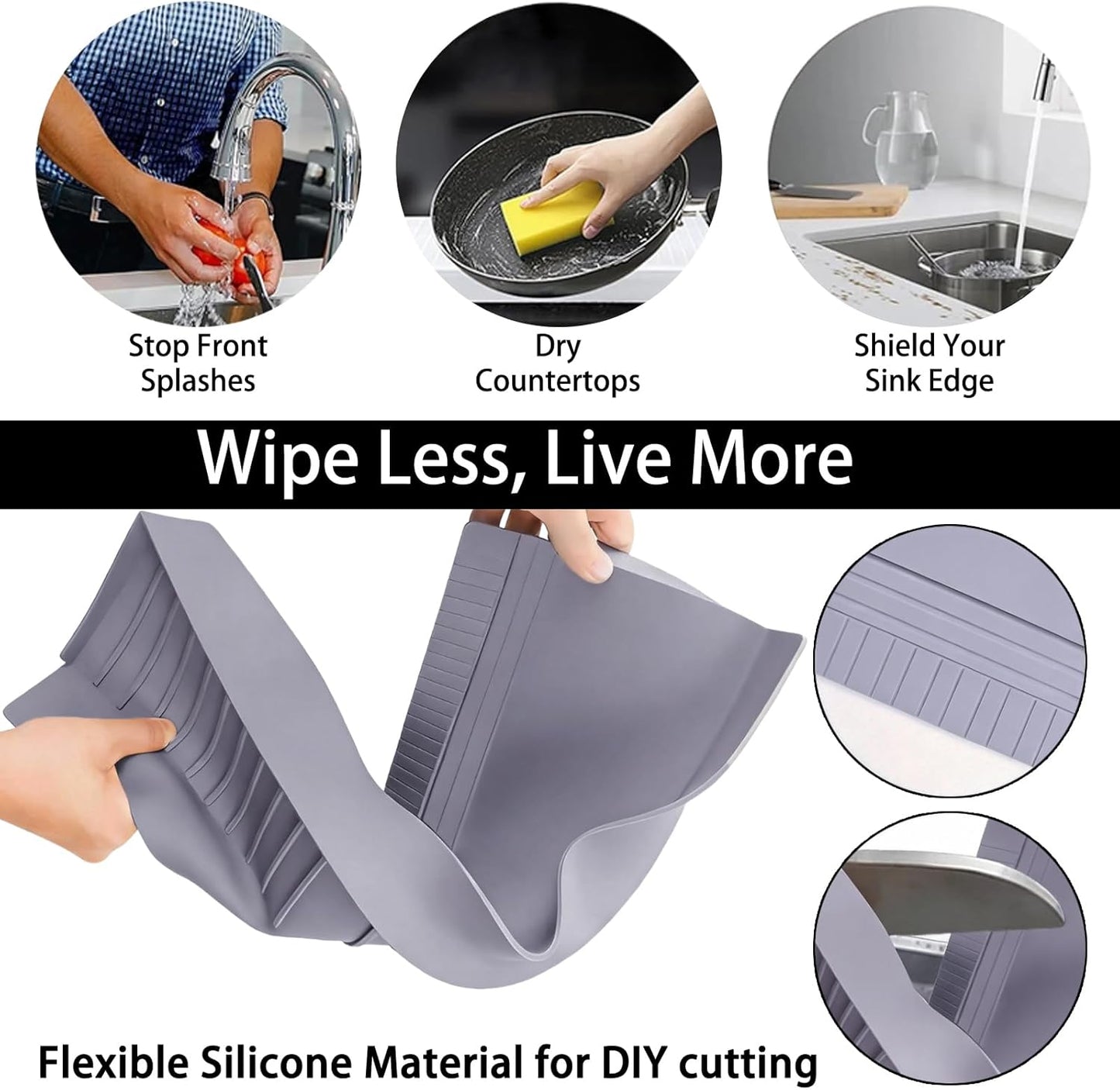Protector de borde con ventosas de 20 pulgadas para fregadero de cocina y baño