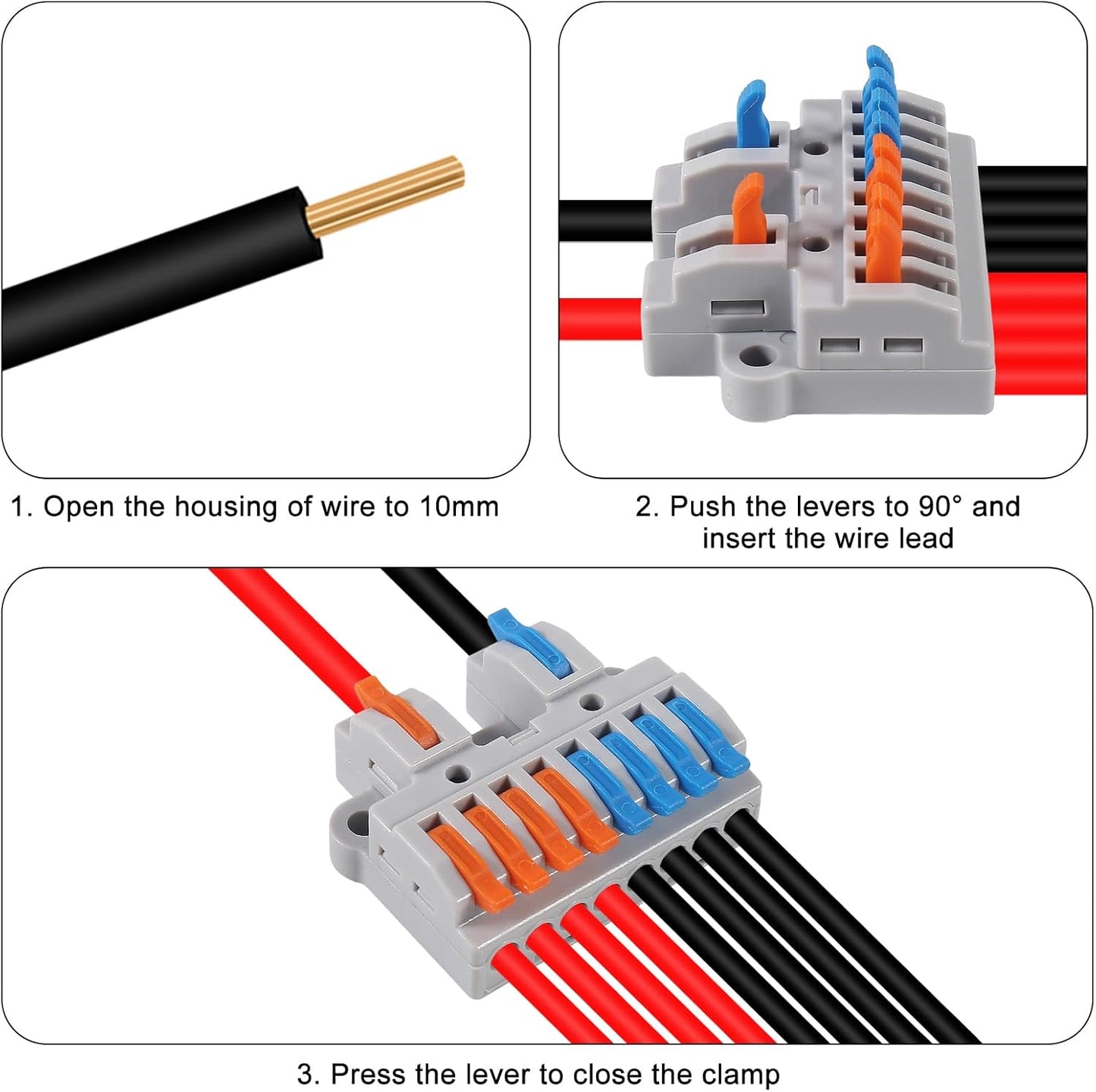 Conector cable palanca 2en8 empalme a presión bloque terminales
