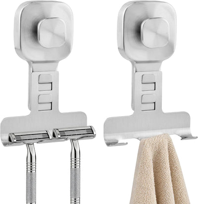 2 Soportes Ducha Ventosa para Maquinilla Toalla Lufa Metal