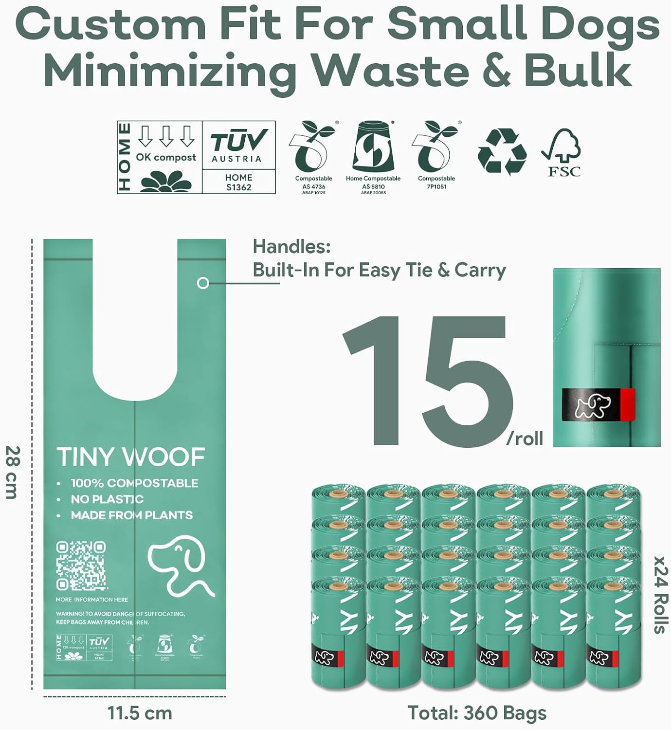 Bolsas compostables para perros mini 360uds con asas