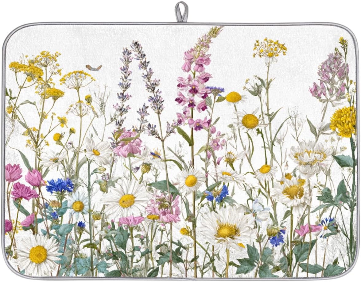 Tapete de secado de platos reversible floral 18x24 pulgadas