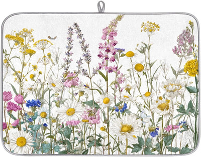 Tapete de secado de platos reversible floral 18x24 pulgadas