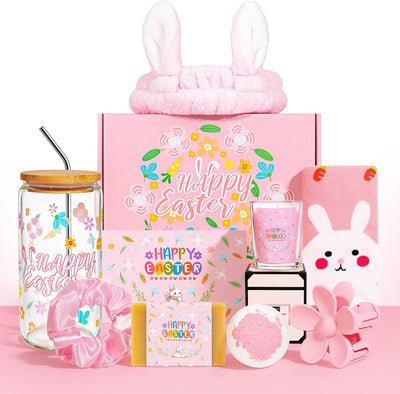 Juego regalo Pascua mujer adulta cesta vidrio 16oz velas spa