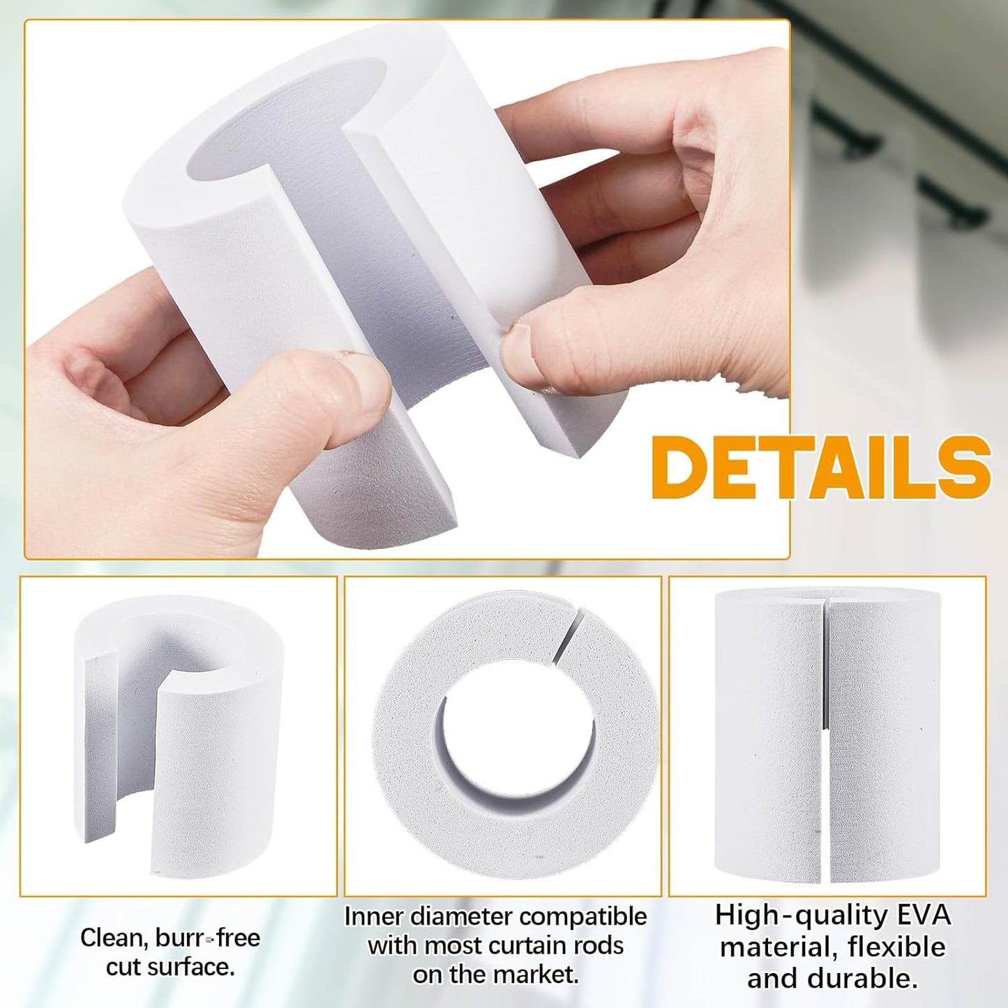 12 Espaciadores Cortina Foam EVA enrollables para barra colgante