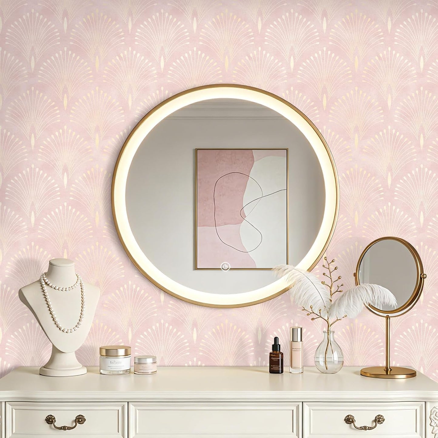 Papel tapiz Art Deco rosa geométrico despegable y pegable