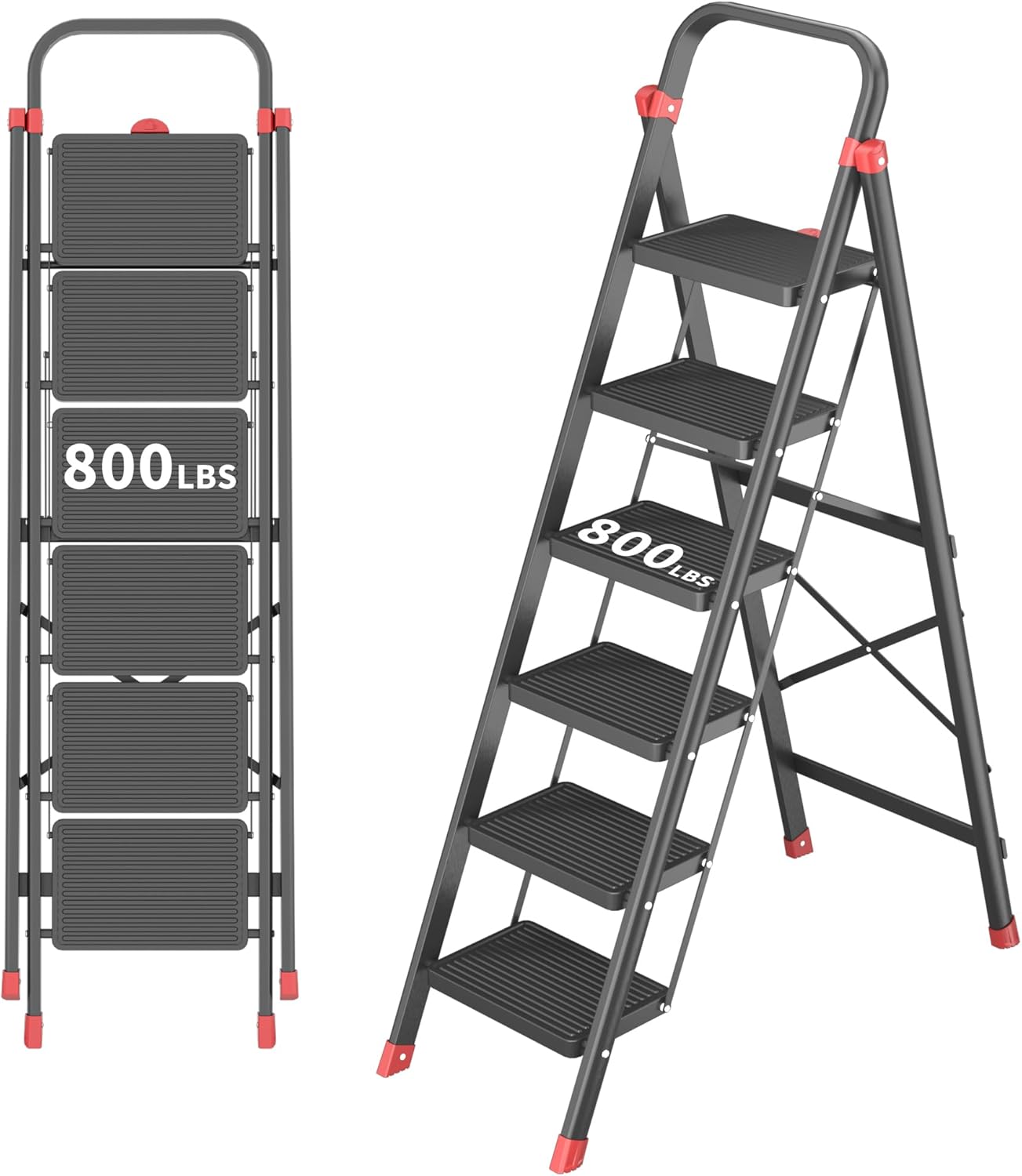 Escalera plegable 6 escalones antideslizante 800lb negro rojo