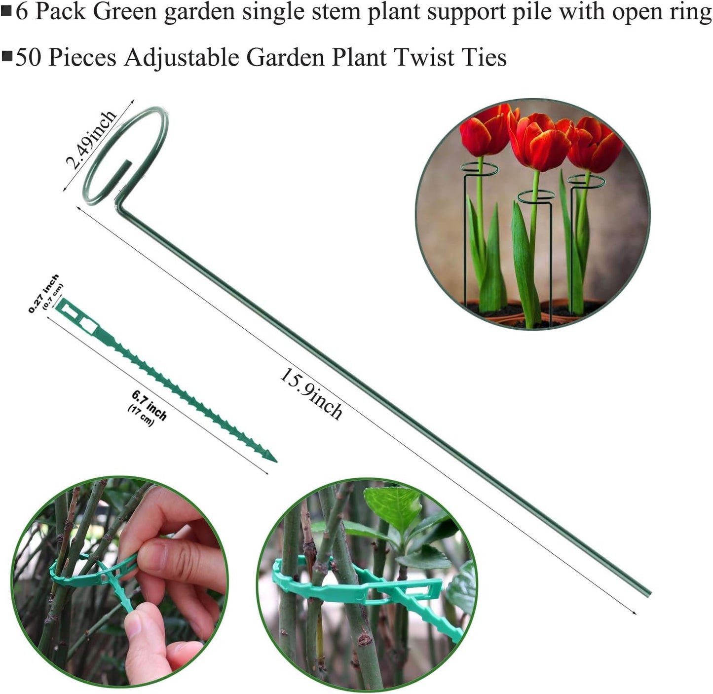 Soporte estaca jardín 6 pzas anillos para plantas