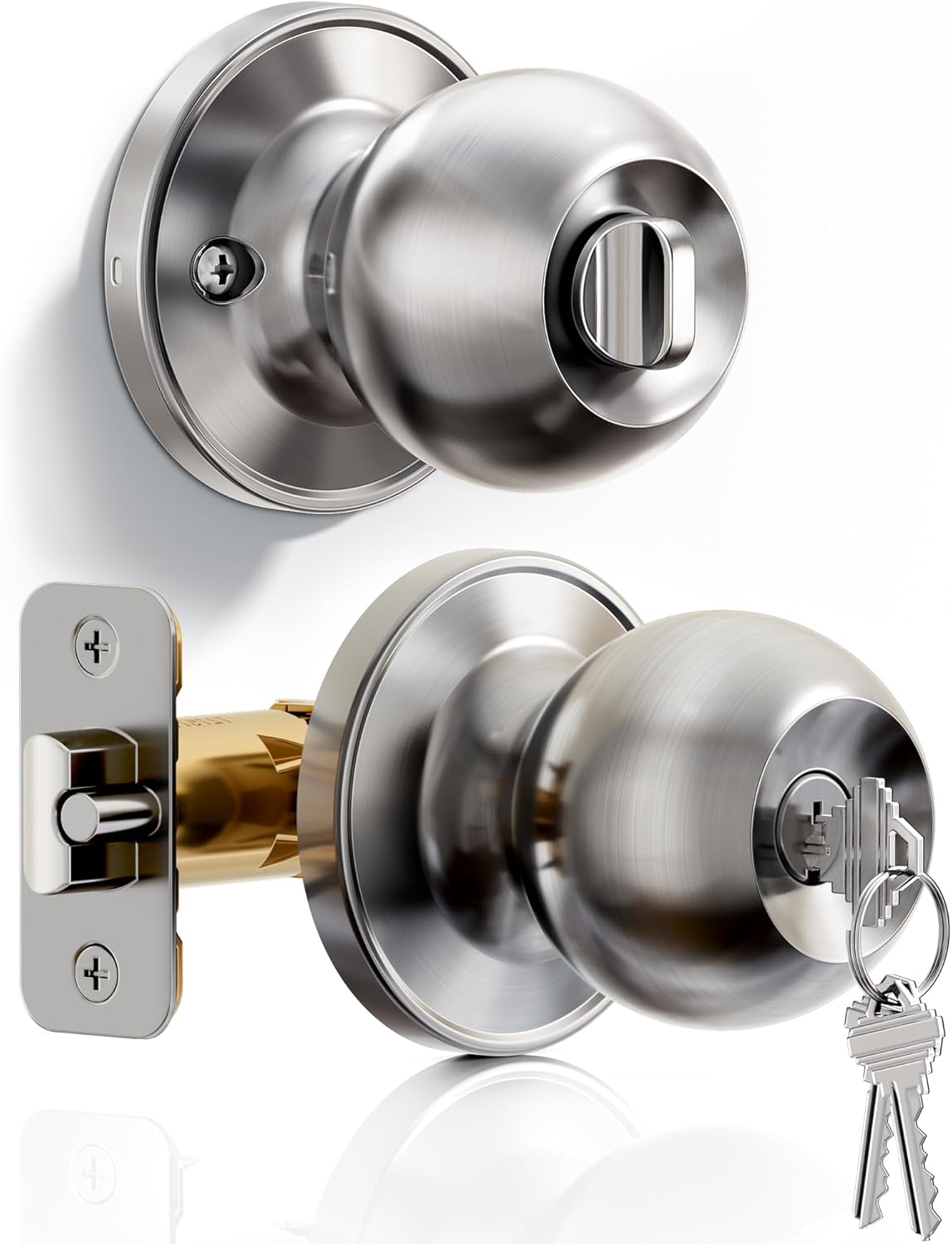 Pomo puerta con llave níquel cepillado seguridad interior exterior