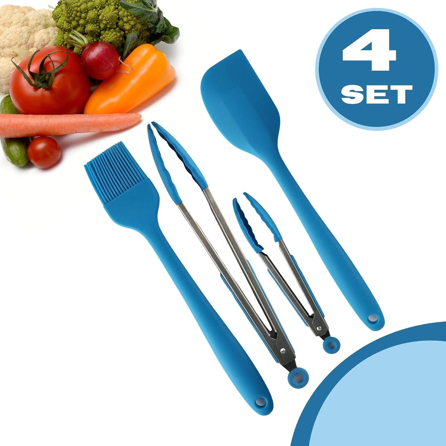 Juego cocina silicona con cepillo pinzas acero inox