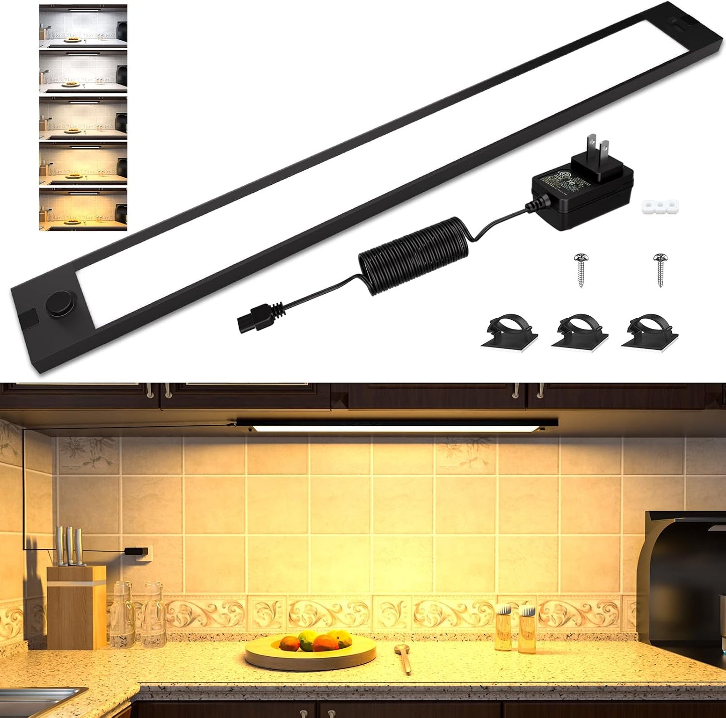 Barra luz LED enchufable 24pulg cocina escritorio 5 ajustes color