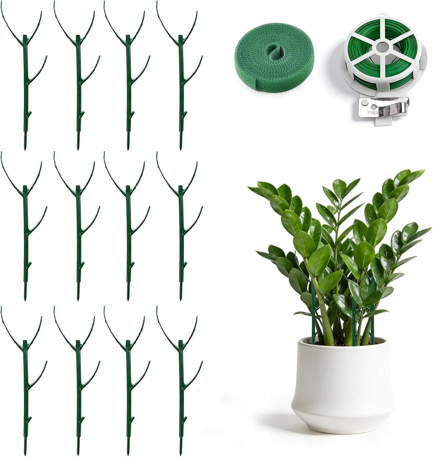 12 Estacas Apilables Monstera con Cinta Gancho y Bucle