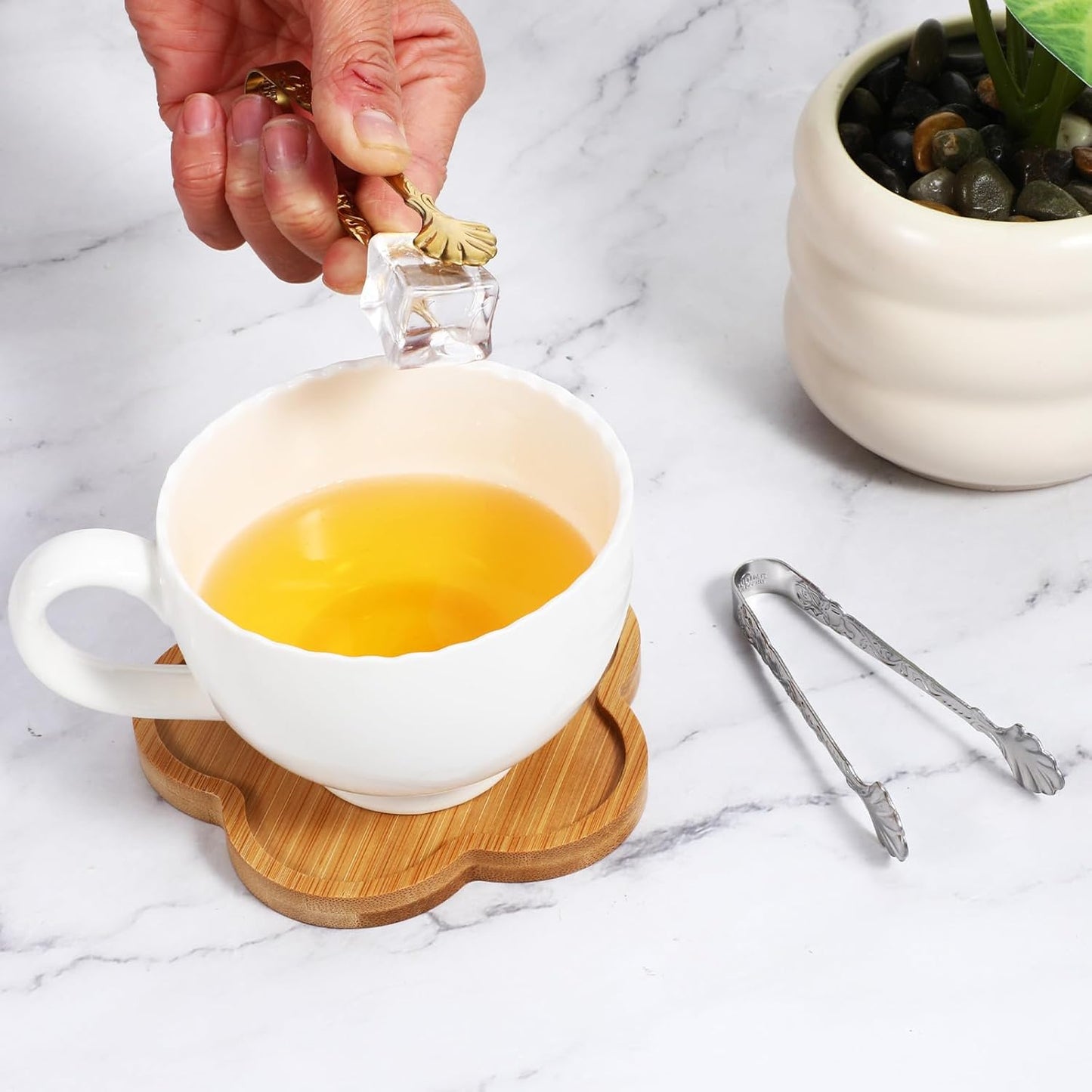 4 Pinzas Doradas Acero Inox para Cubos de Azúcar Té Café