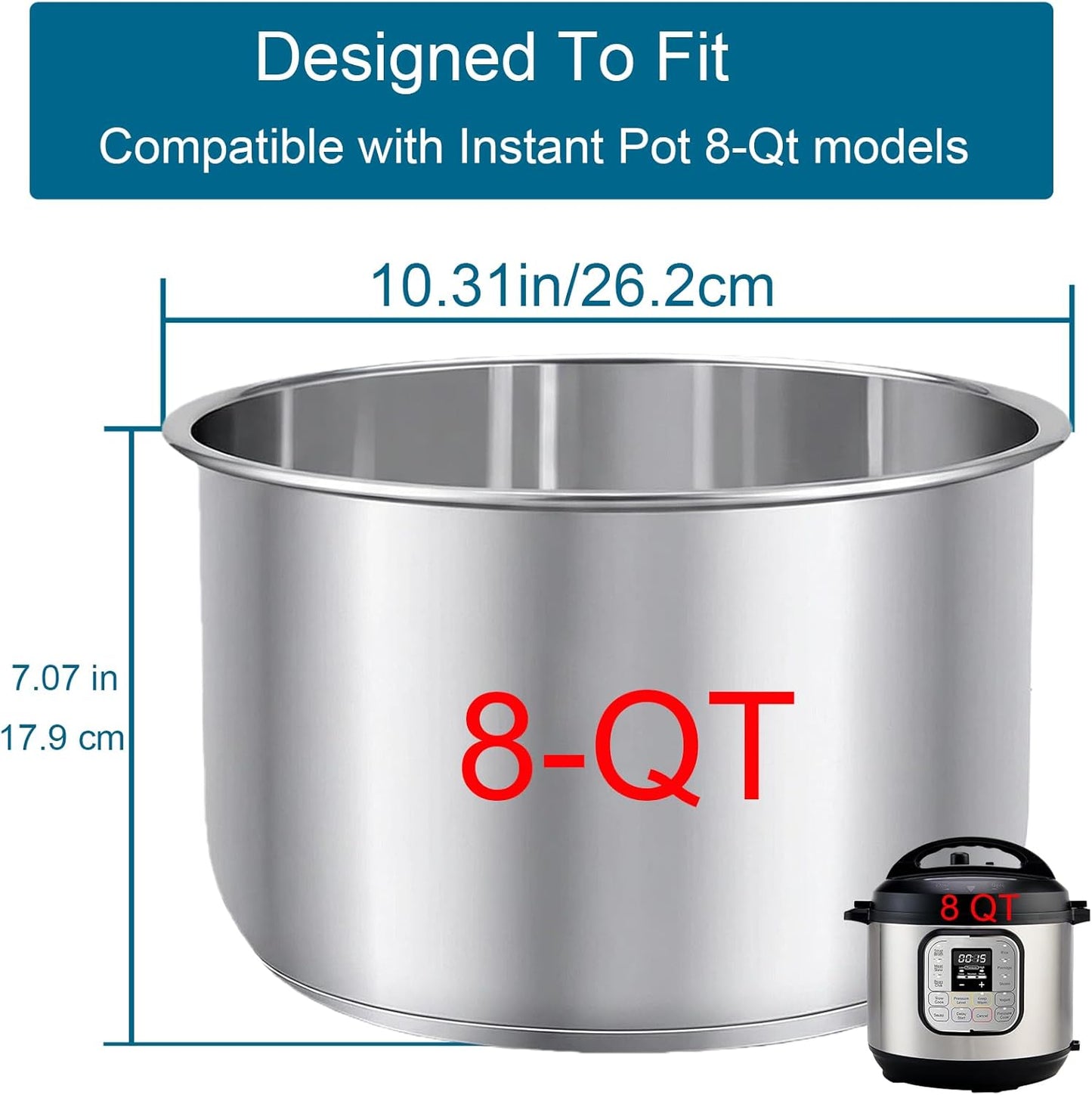 Olla interior acero inox 304 para Instantpot 8qt