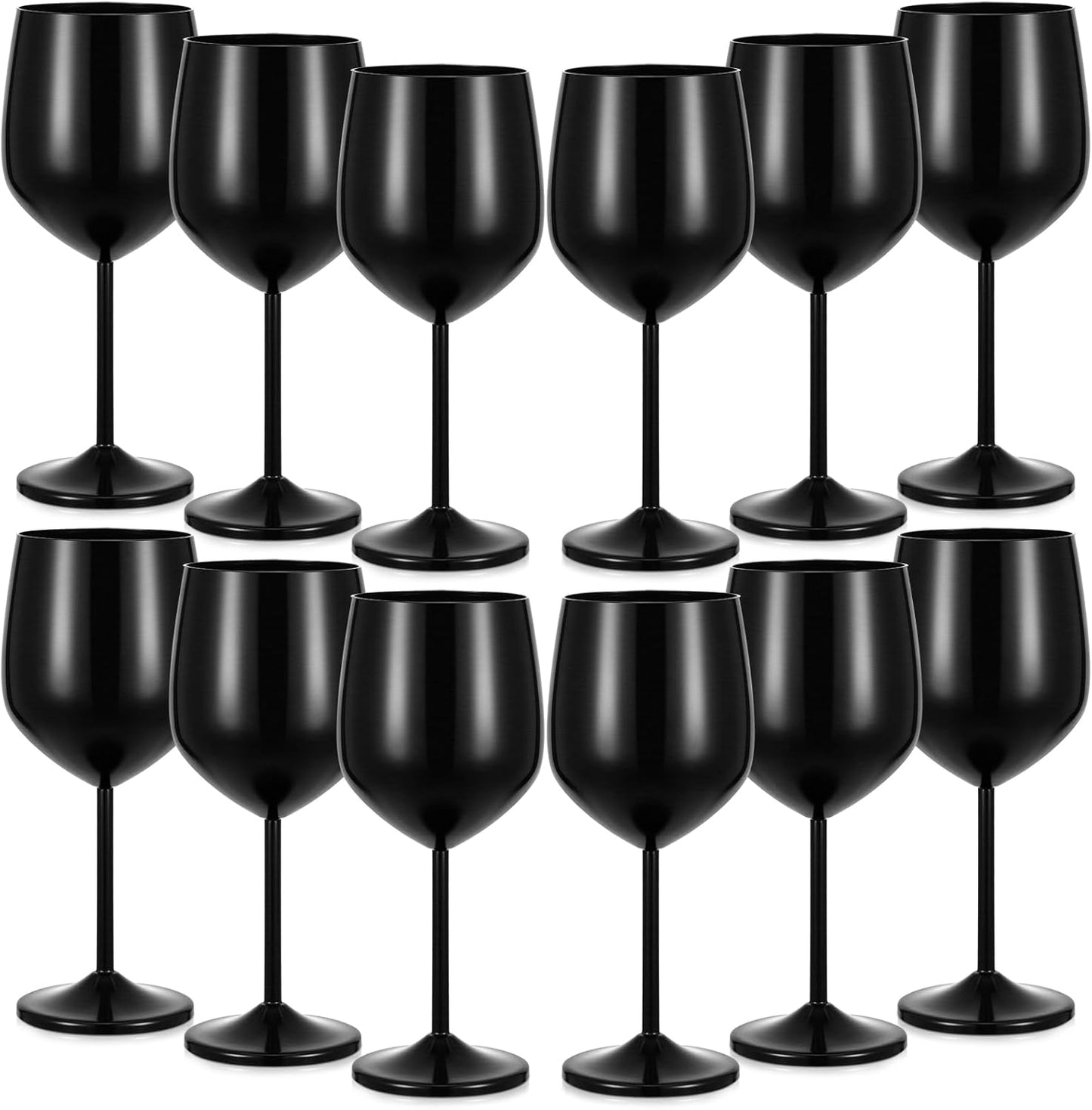 12 Copas Vino Aluminio 18oz Negro Elegantes Tallo