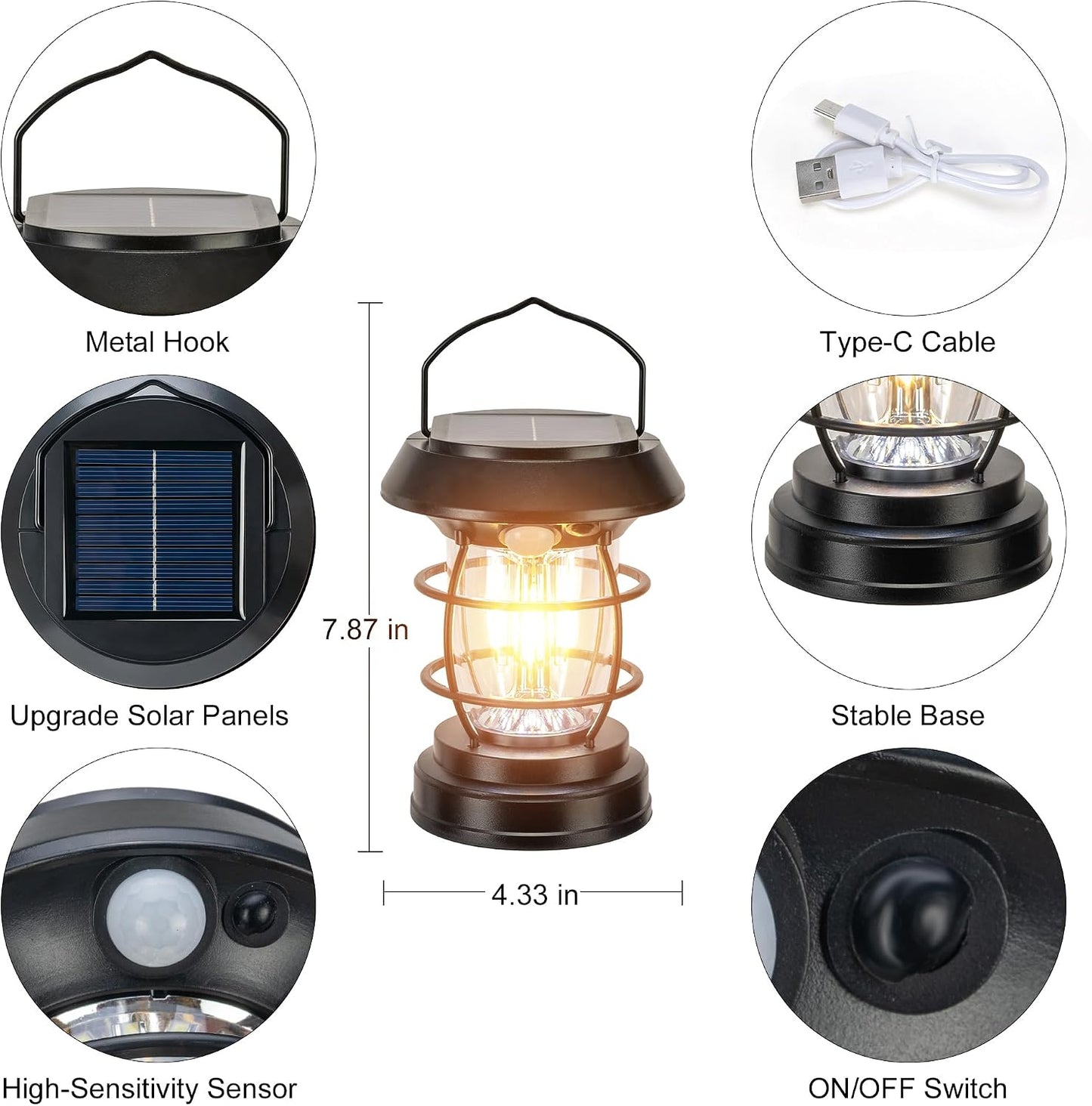 Set 2 Faroles Solar Pared 4 Modos Impermeable