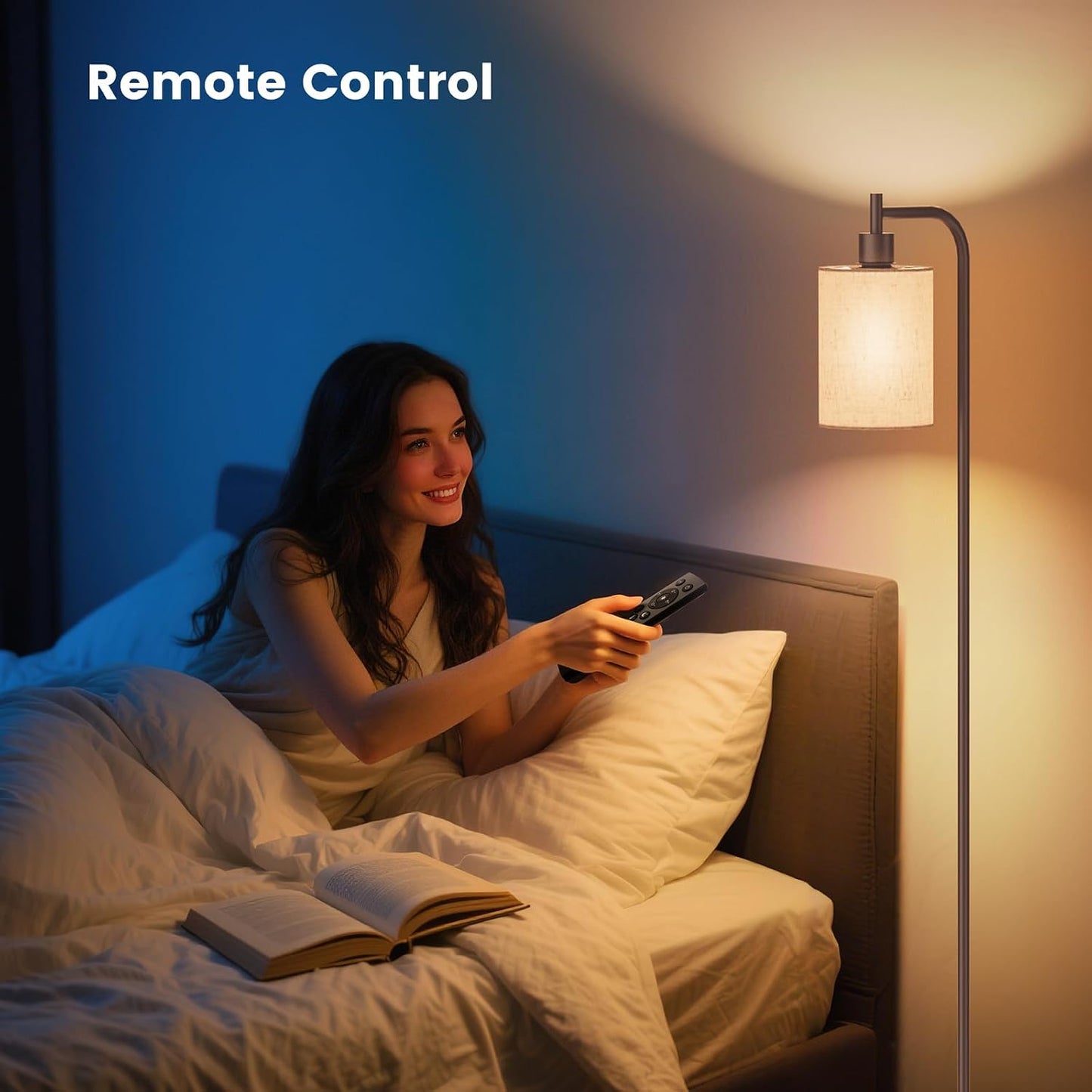 Lámpara pie lino regulable control remoto 3 temperaturas