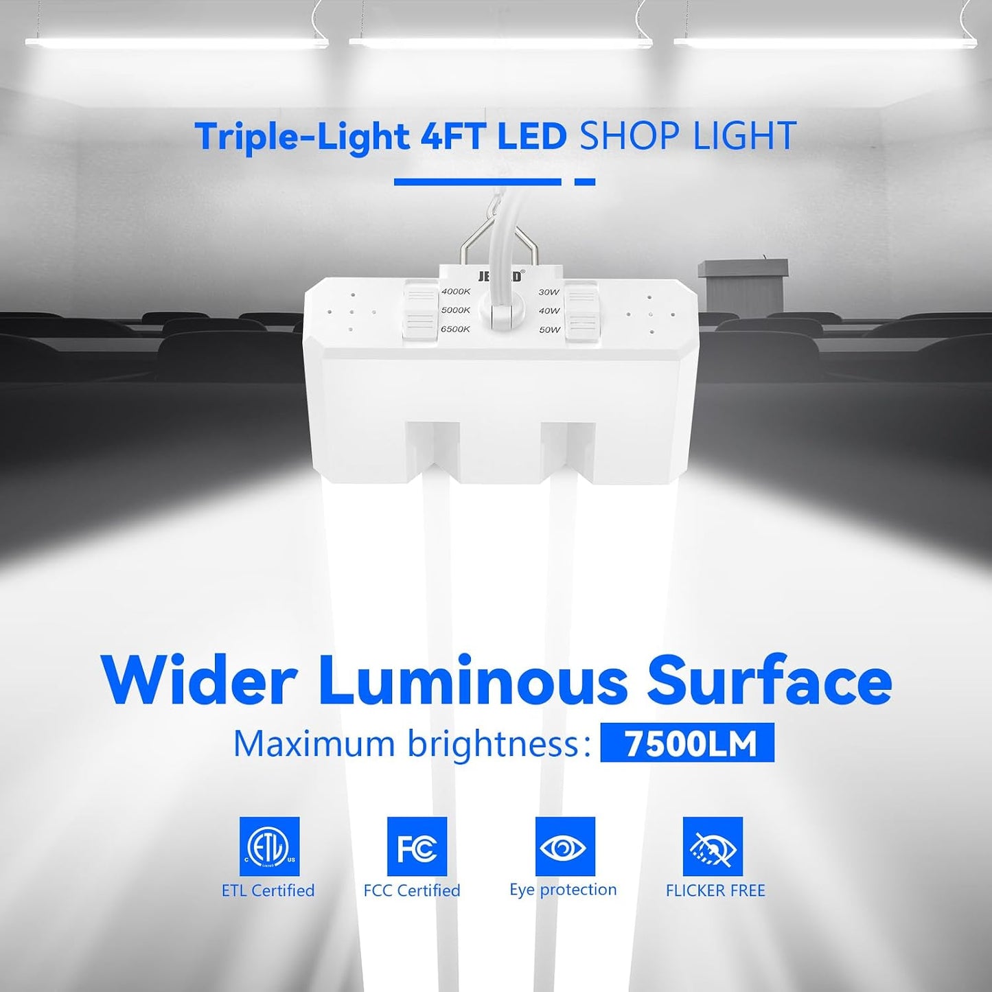Luces LED tienda 4ft 3CCT 30-50W 7500lm enlazable garaje