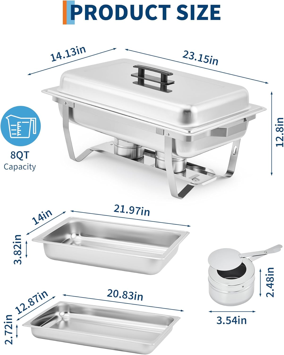 Set 6 Pzas Chafer Acero Inox Rectangular para Servir