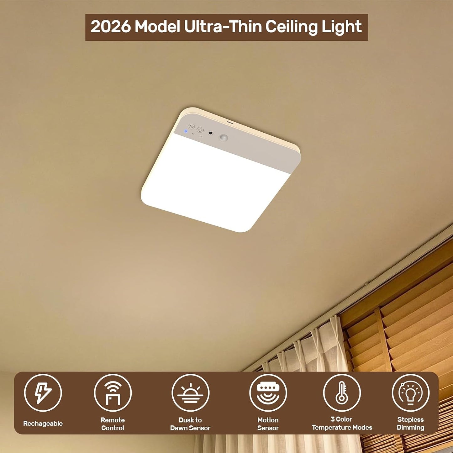 Lámpara techo recargable sensor movimiento 3 temperaturas baño