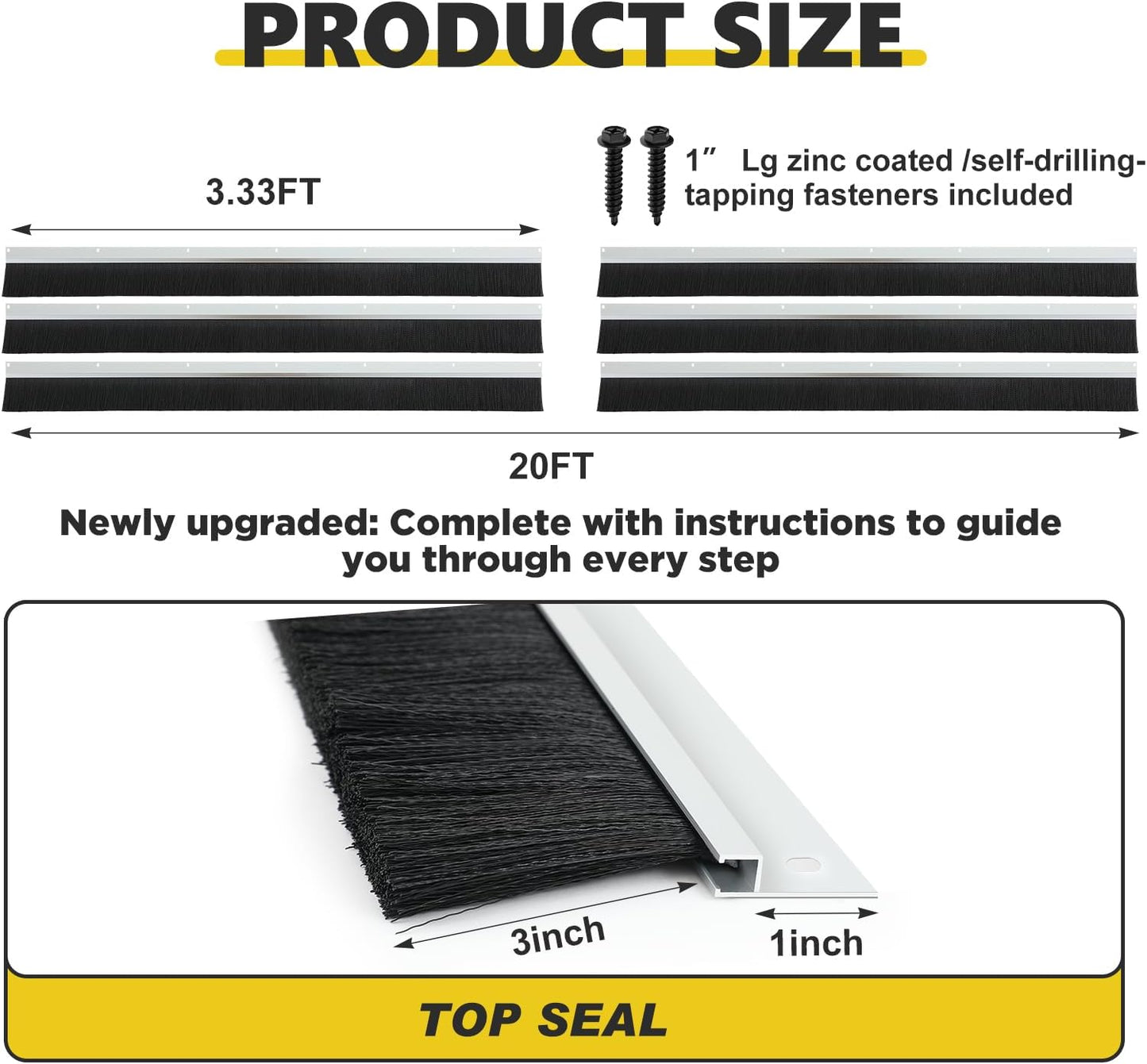Sello cepillo garaje 3pulg 20ft resistente con riel aluminio