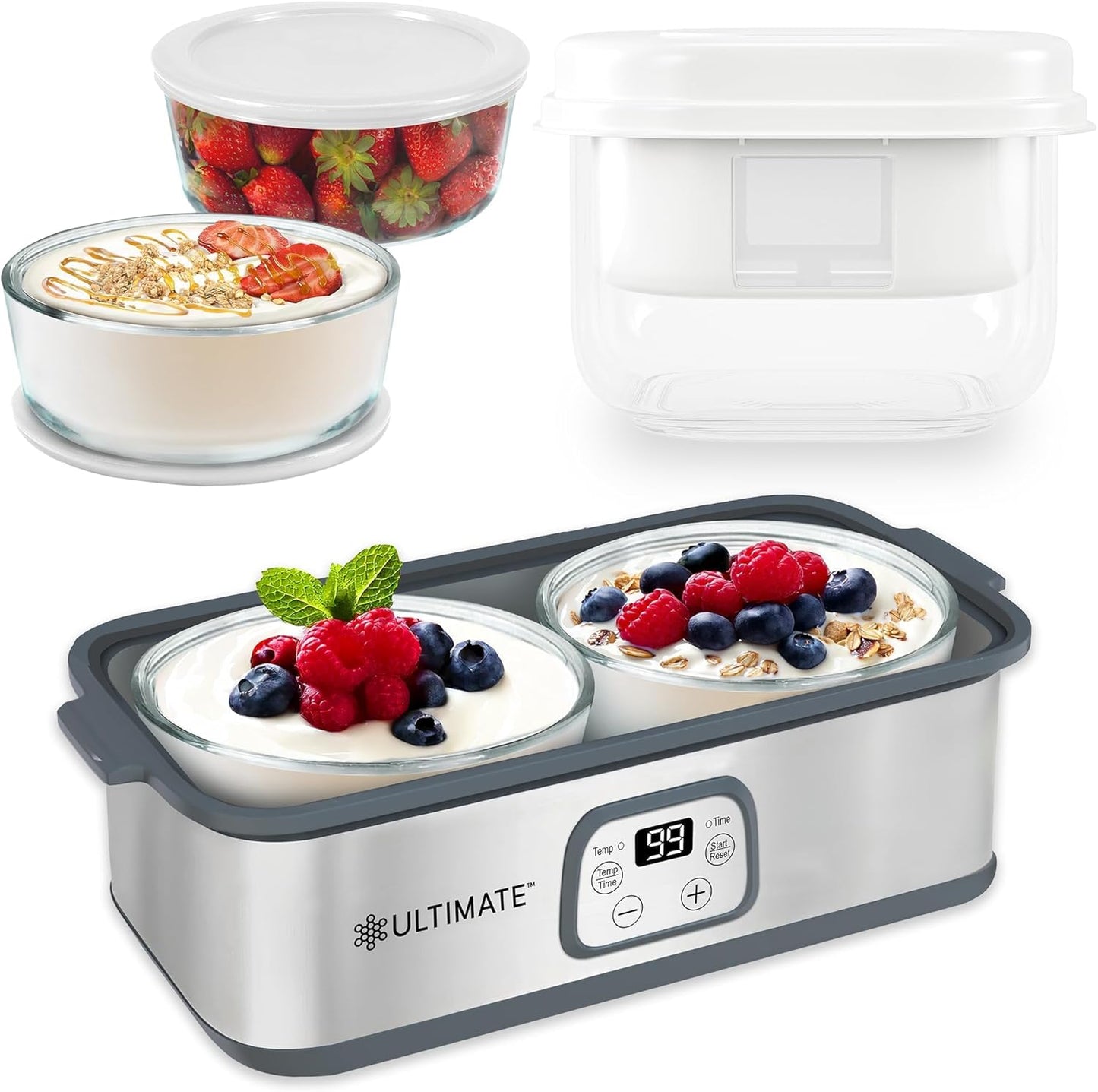 Paquete probiótico yogurt con colador y 2 recipientes
