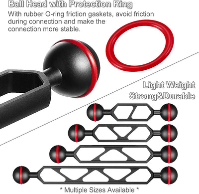 Brazo extensión aluminio 8pulg conector bola 1pulg subacuático