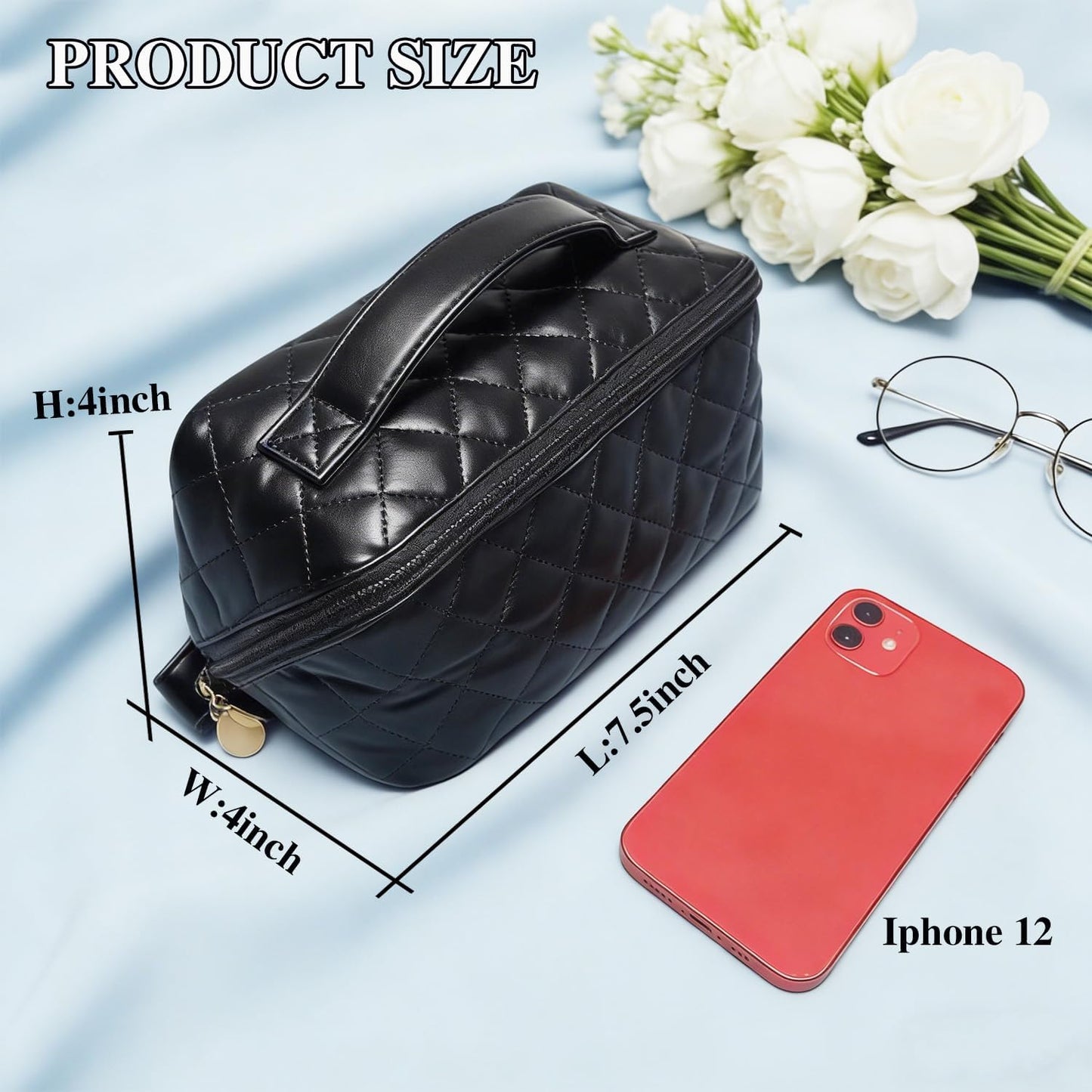Bolso cosméticos cuero suave negro