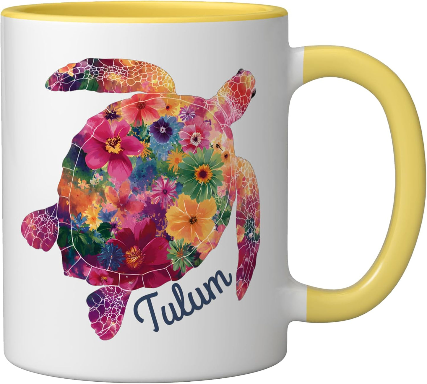 Taza Cerámica Tulum México Amarillo Blanco