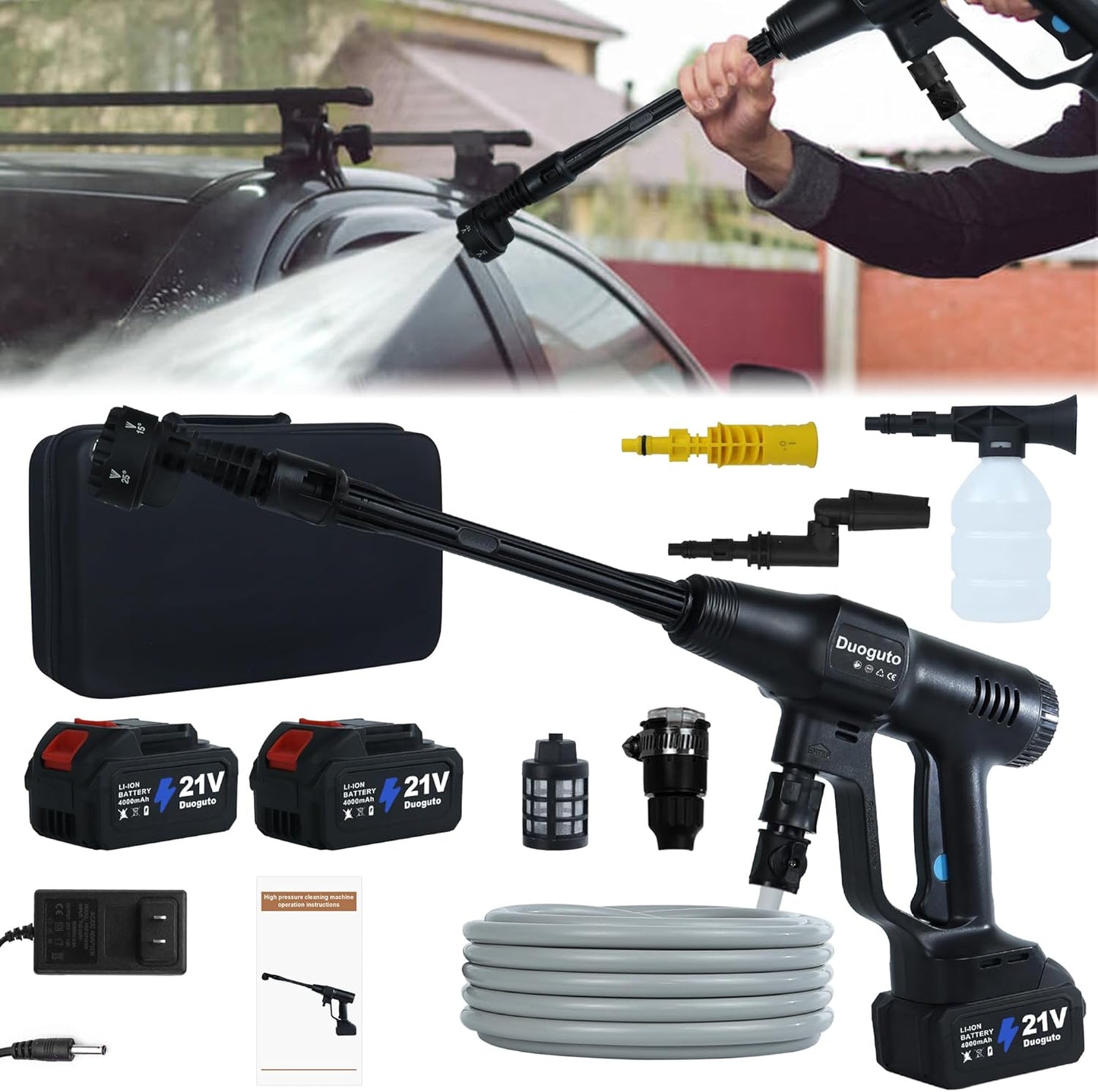 Wassher inalámbrico 1450PSI con 2 baterías 4.0 Ah