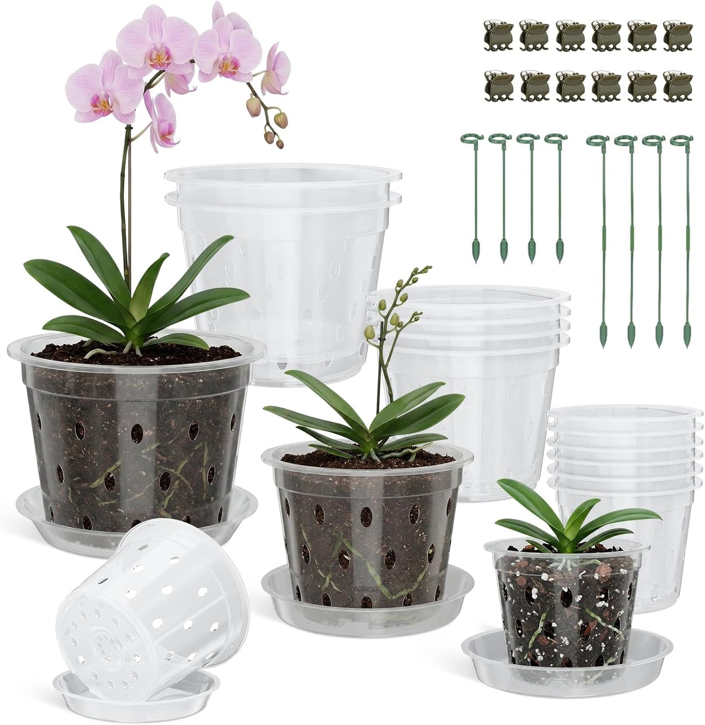 12 Macetas Plástico Transpirables Orquídeas 4-6pulg Con Drenaje