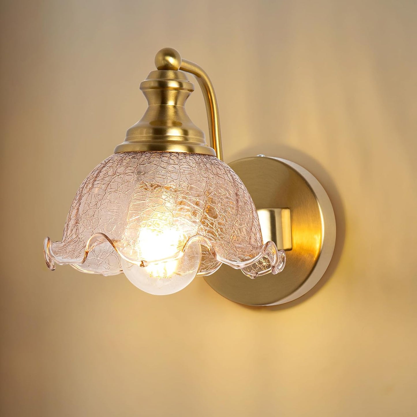 Aplique pared lámpara baño dorada vidrio latón