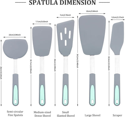 Juego de 5 espátulas de silicona Tongjude resistentes al calor para cocina, fritura y panqueques en gris claro