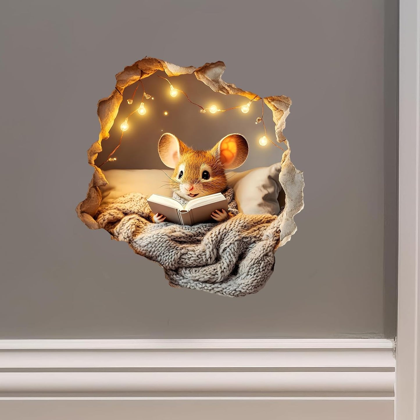 Adhesivo 3D Ratoncito para Habitación Cama Librería