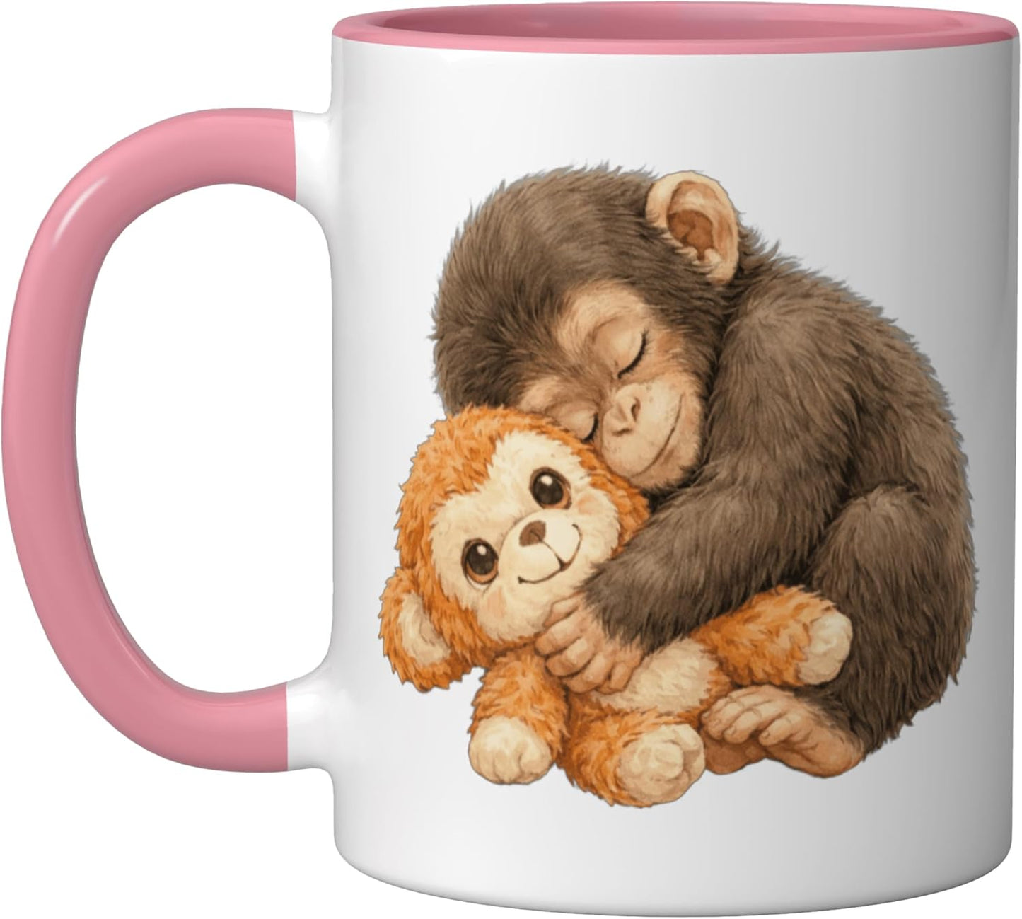 Taza de cerámica Monkey Punch Sleeping rosa y blanco