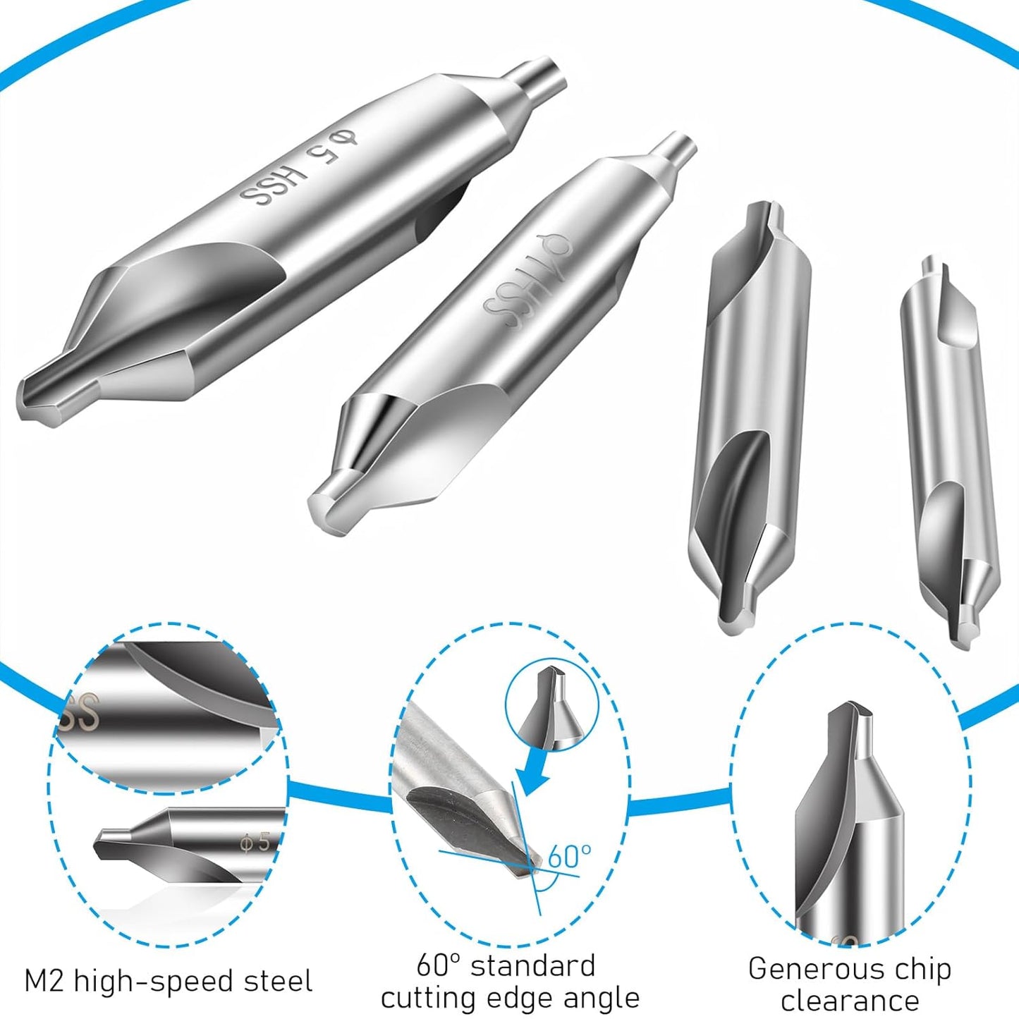 7 Pzas Broca Centrado Acero HSS 60° para Torno CNC
