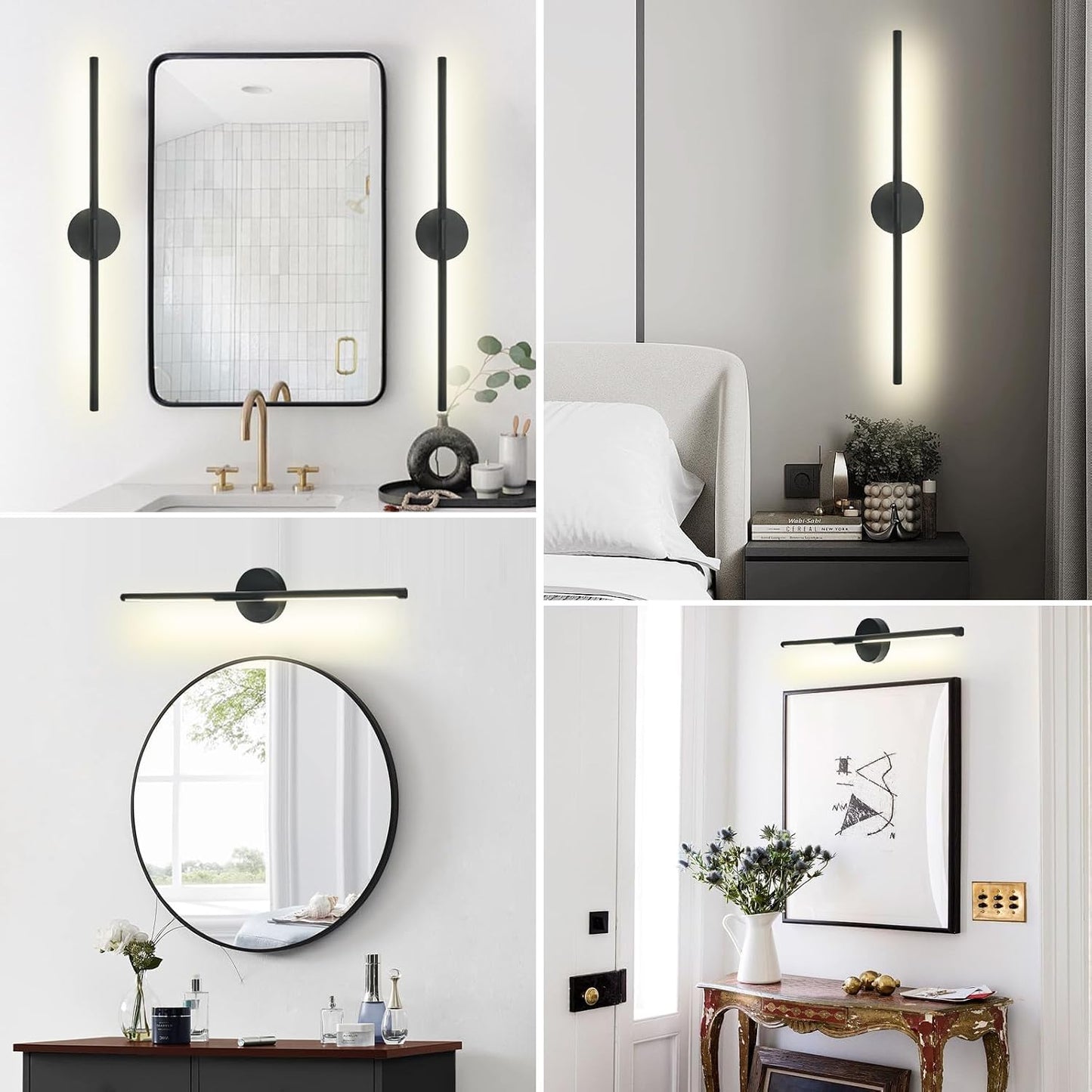 Lámpara baño negra mate sobre espejo 36pulg LED 26W regulable