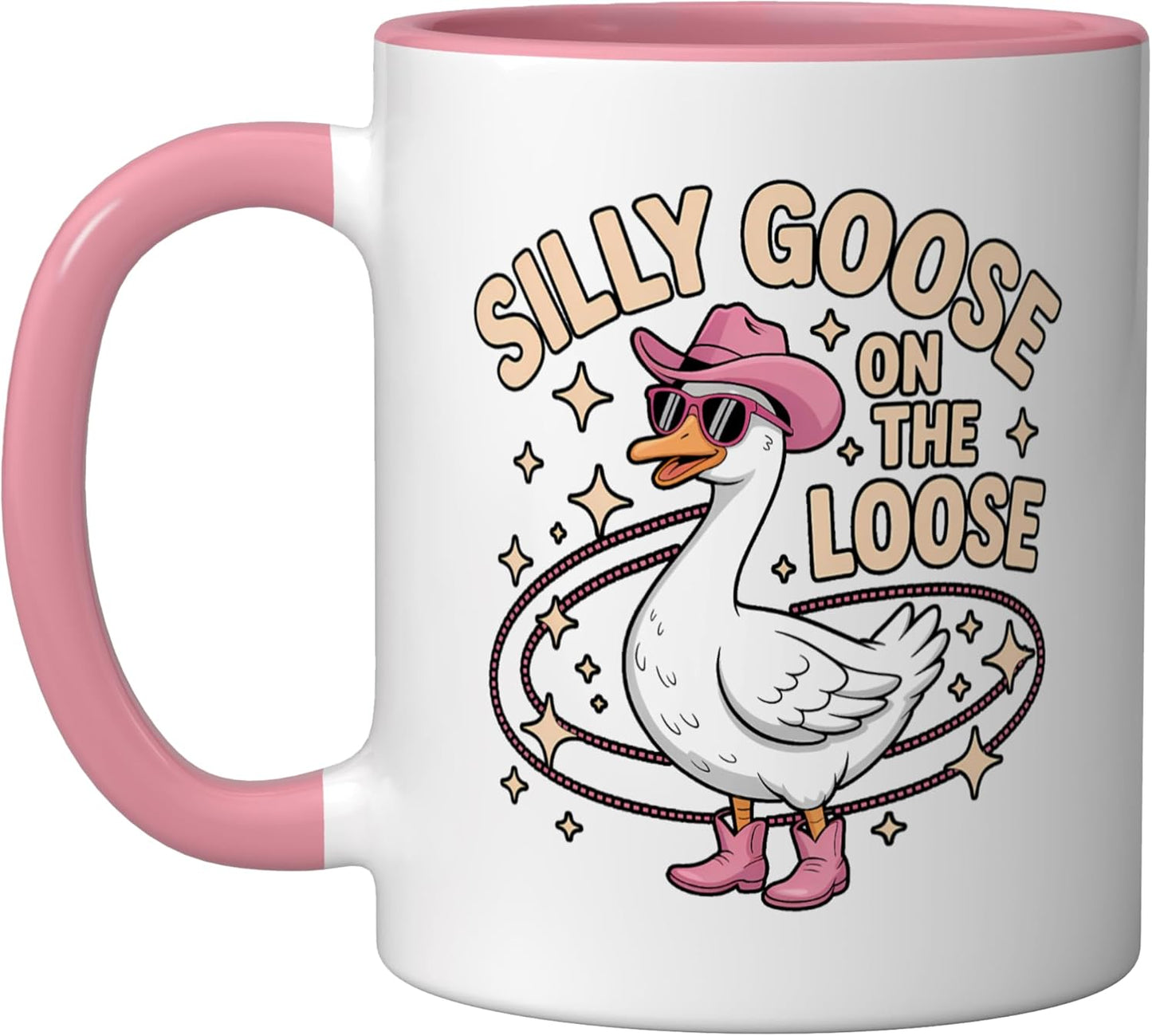 Taza de cerámica Silly Goose On The Loose rosa/blanca