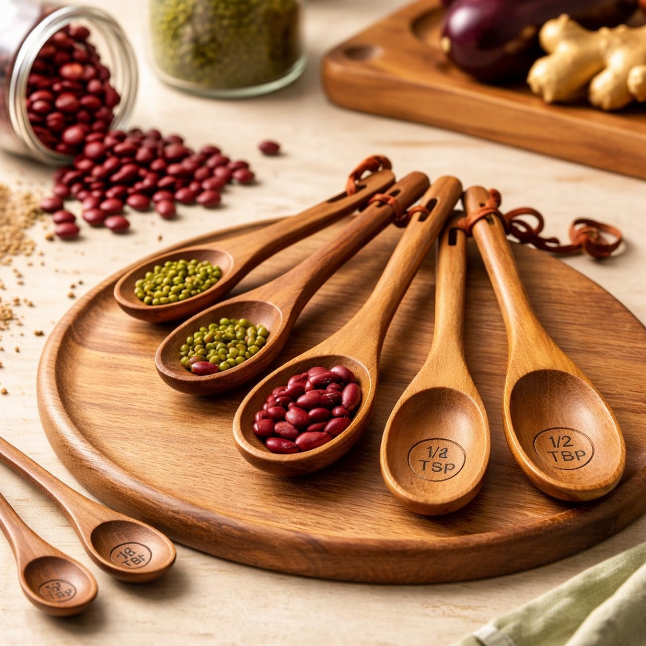 Juego de cucharas de madera acacia ecológica con medidas grabadas