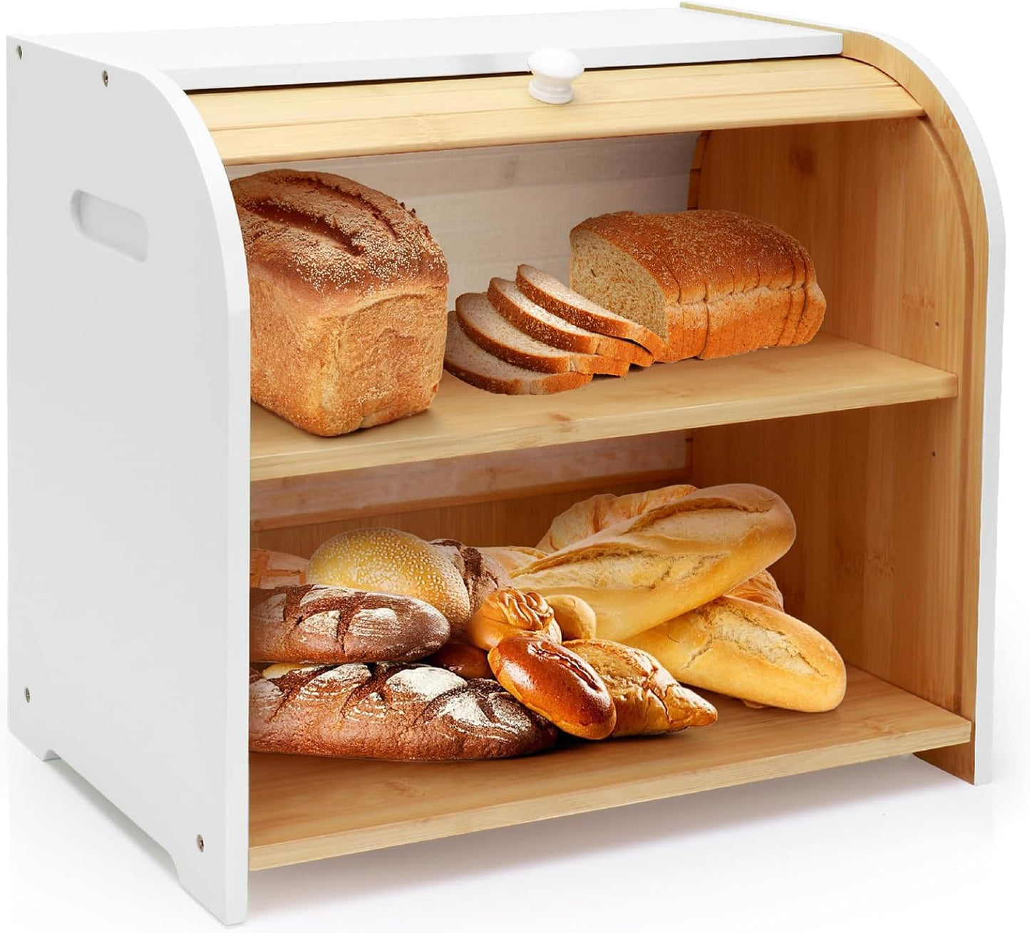 Caja pan enrollable bambú doble capa 3 alturas ajustables encimera