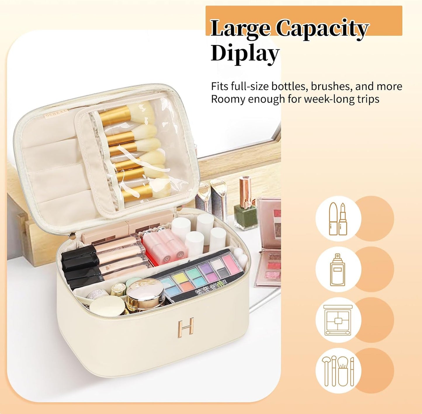 Bolsa maquillaje beige con monograma para mujer