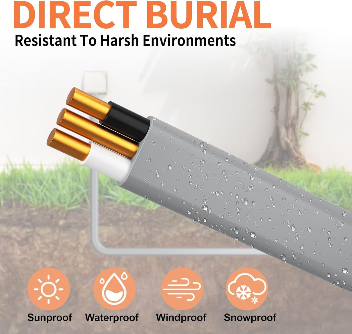 Cable UF-B 14/2 cobre puro 25ft resistente luz solar humedad