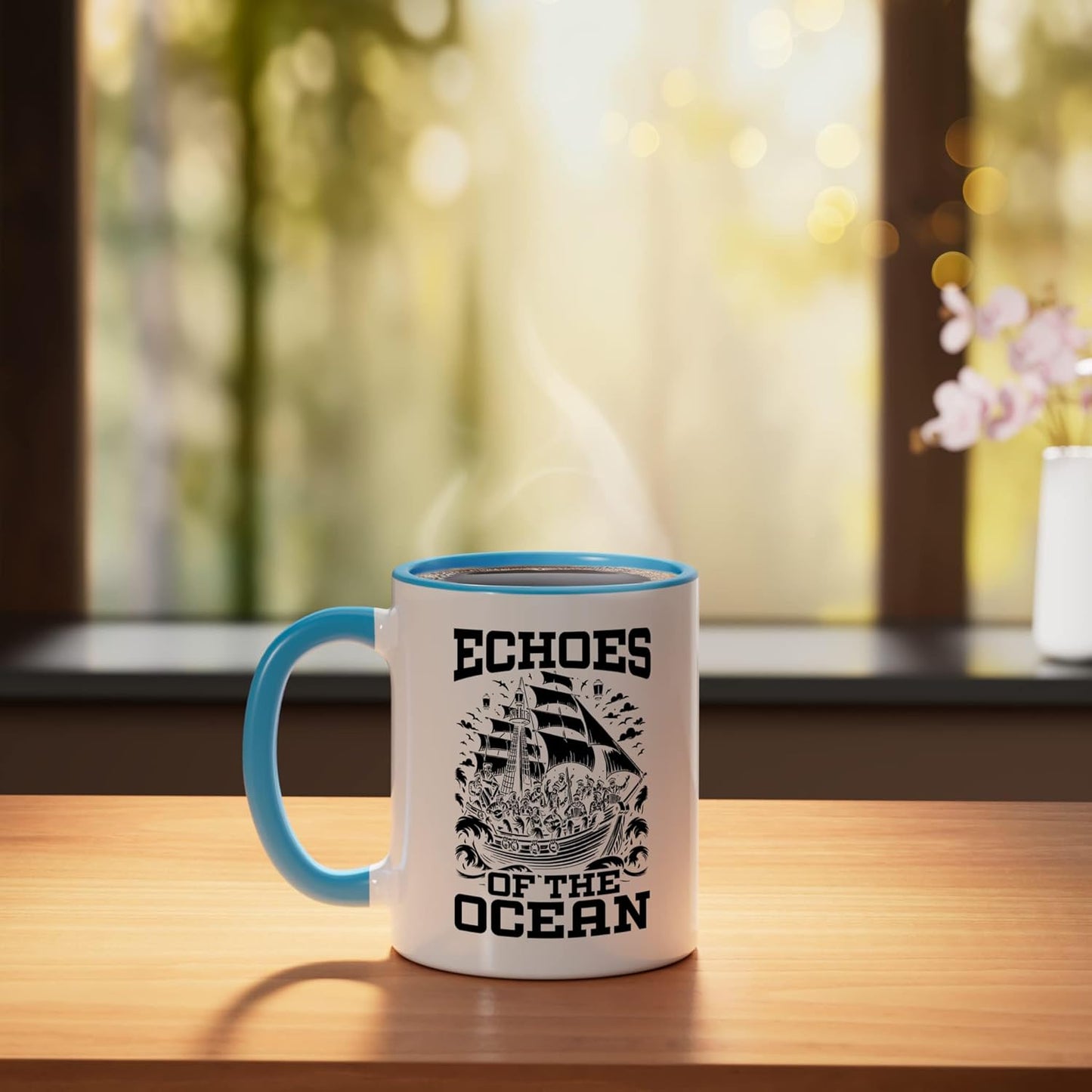 Taza Cerámica Canciones de Mar Azul/Blanco