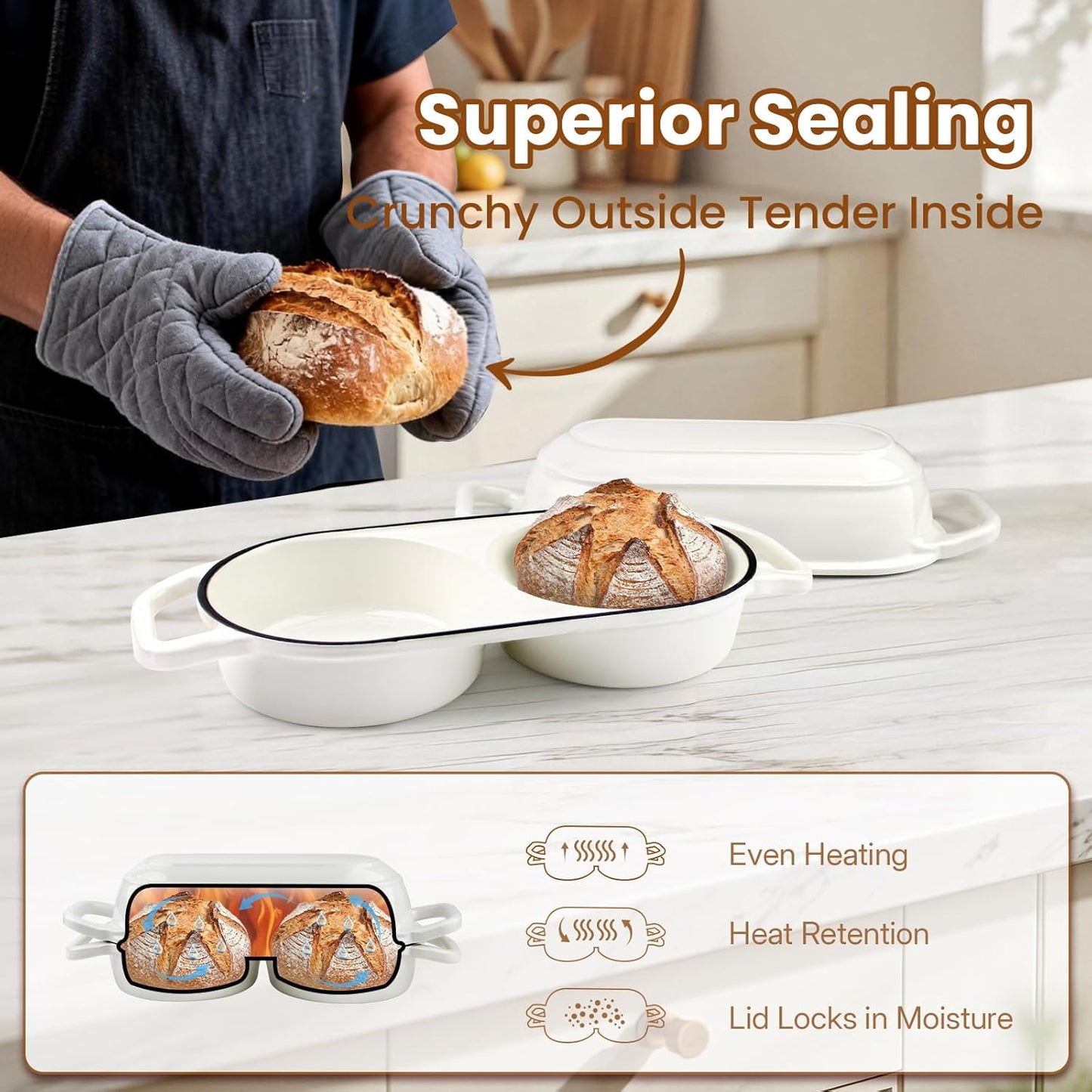 Horno Holandés Doble Esmaltado Hierro Fundido con Cesta Pan 5pulg