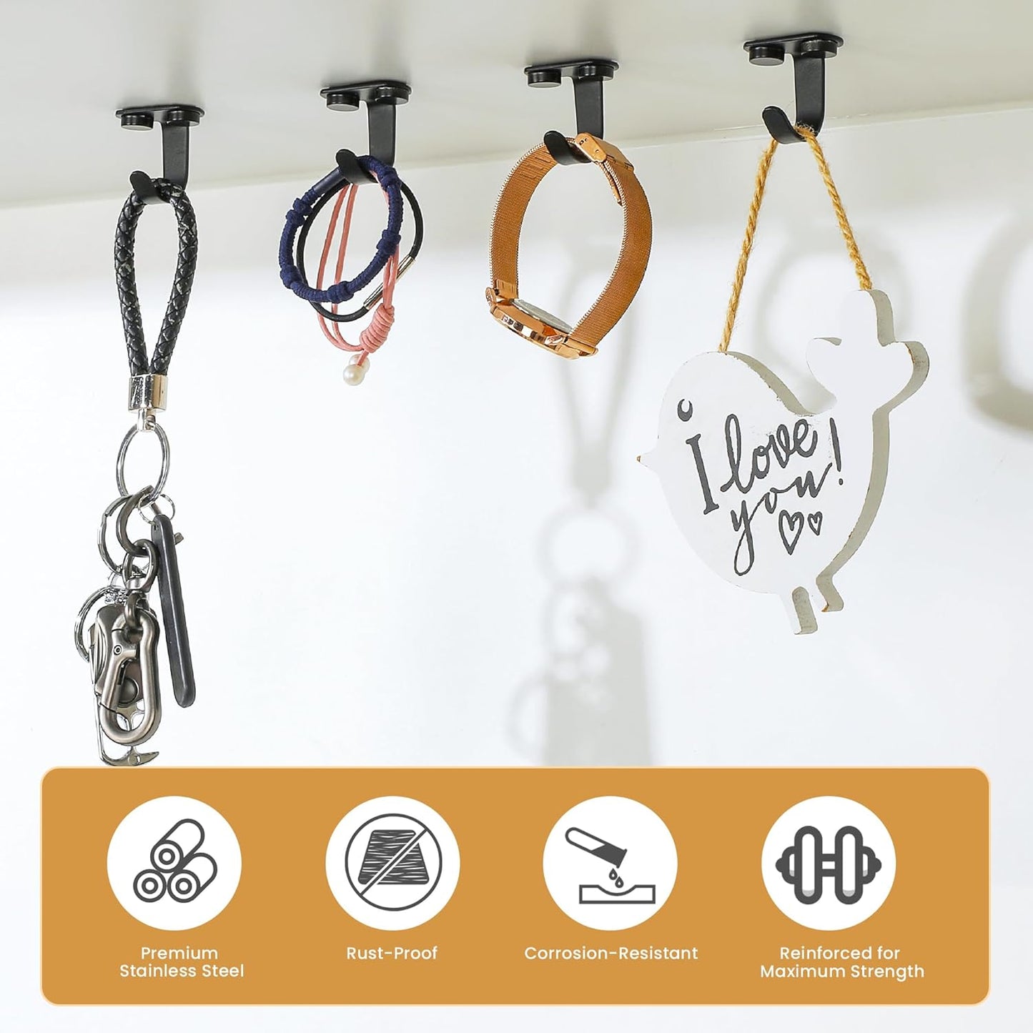 Ganchos de techo negros de acero inoxidable para toallas y ropa