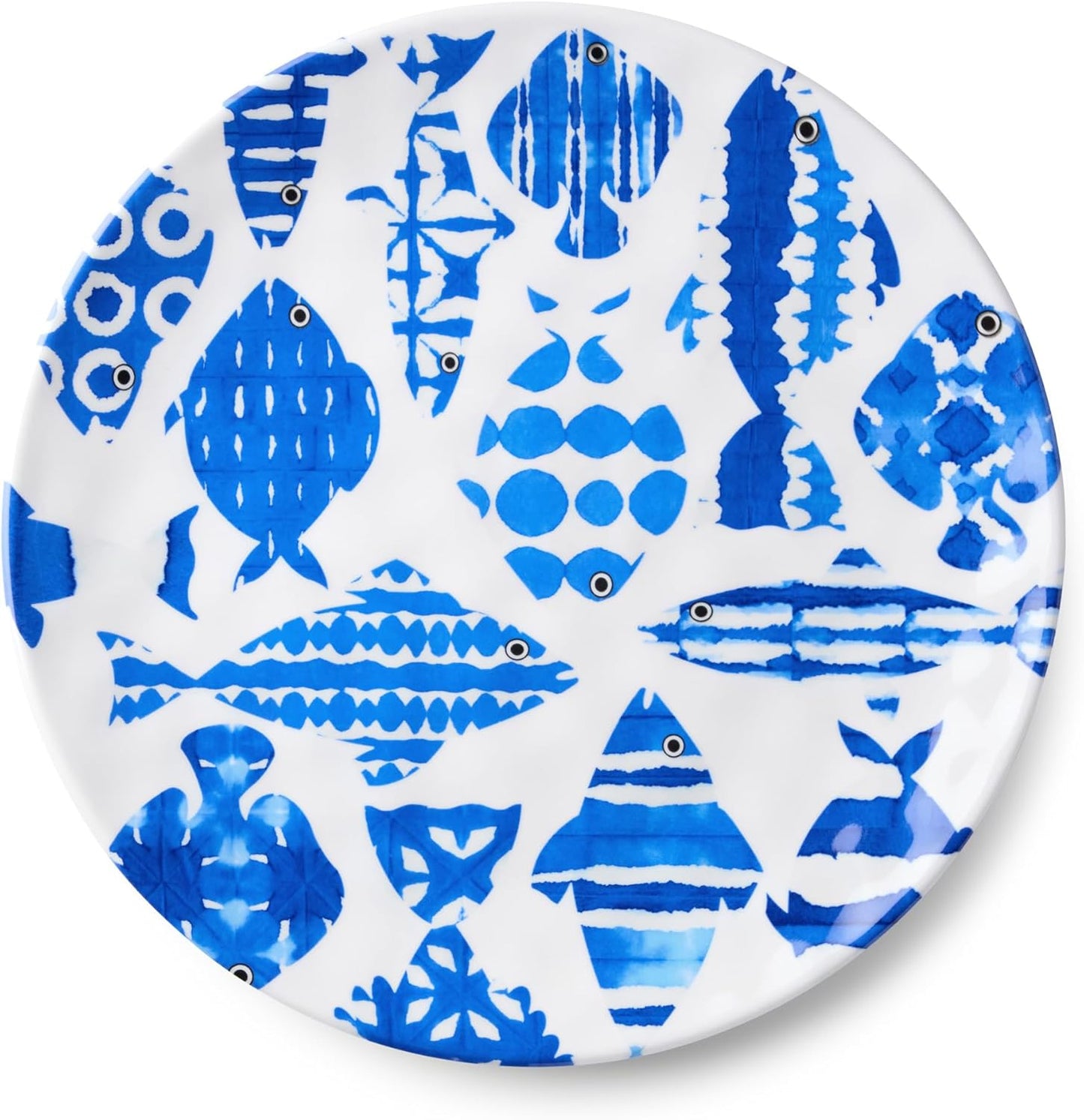 Plato cena melamina 11pulg arte peces azul cobalto