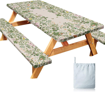 Mantel de picnic con fundas de banco impermeable 72 pulgadas verde botánico