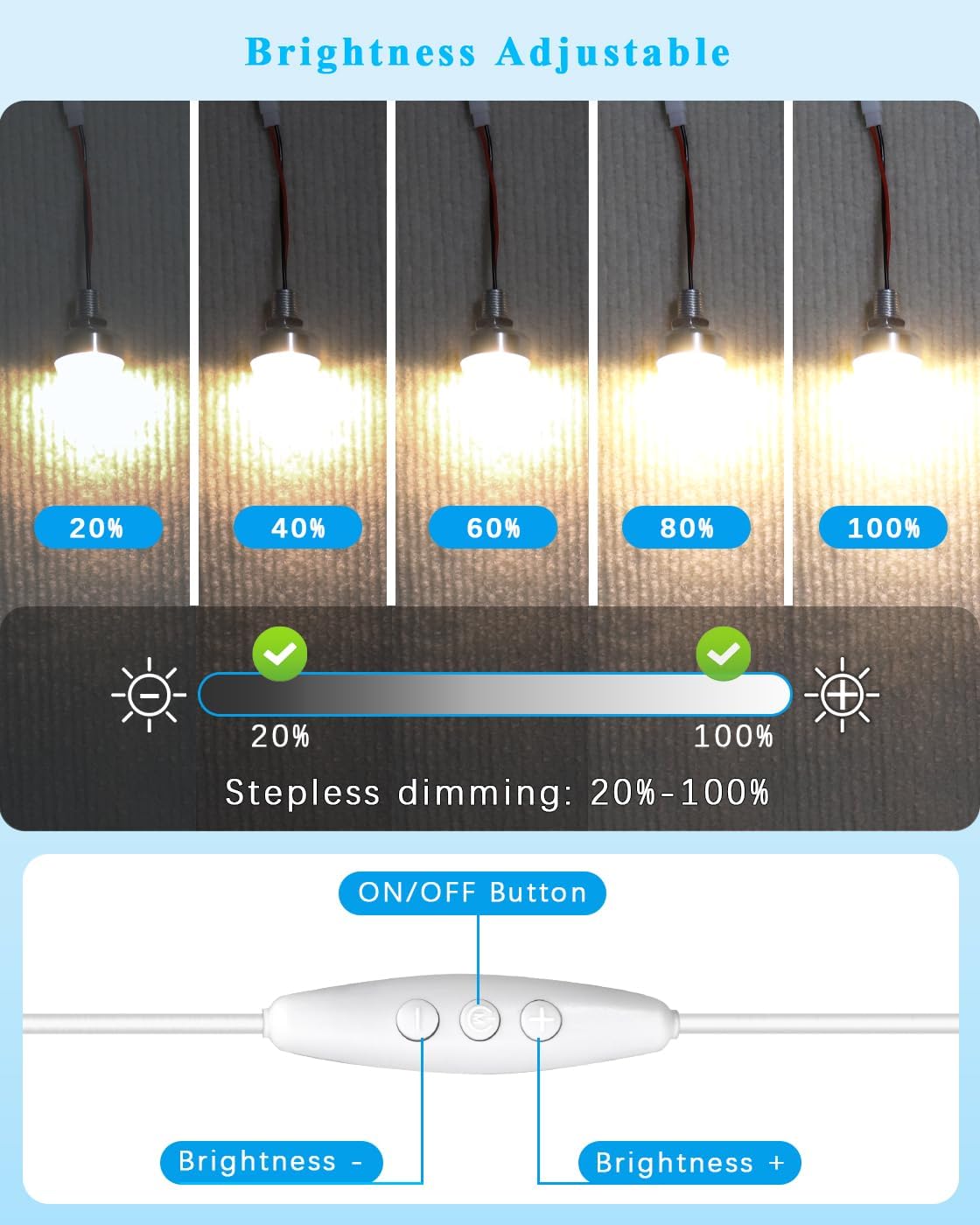 Lámpara LED USB regulable 1W con cable 5.4pies