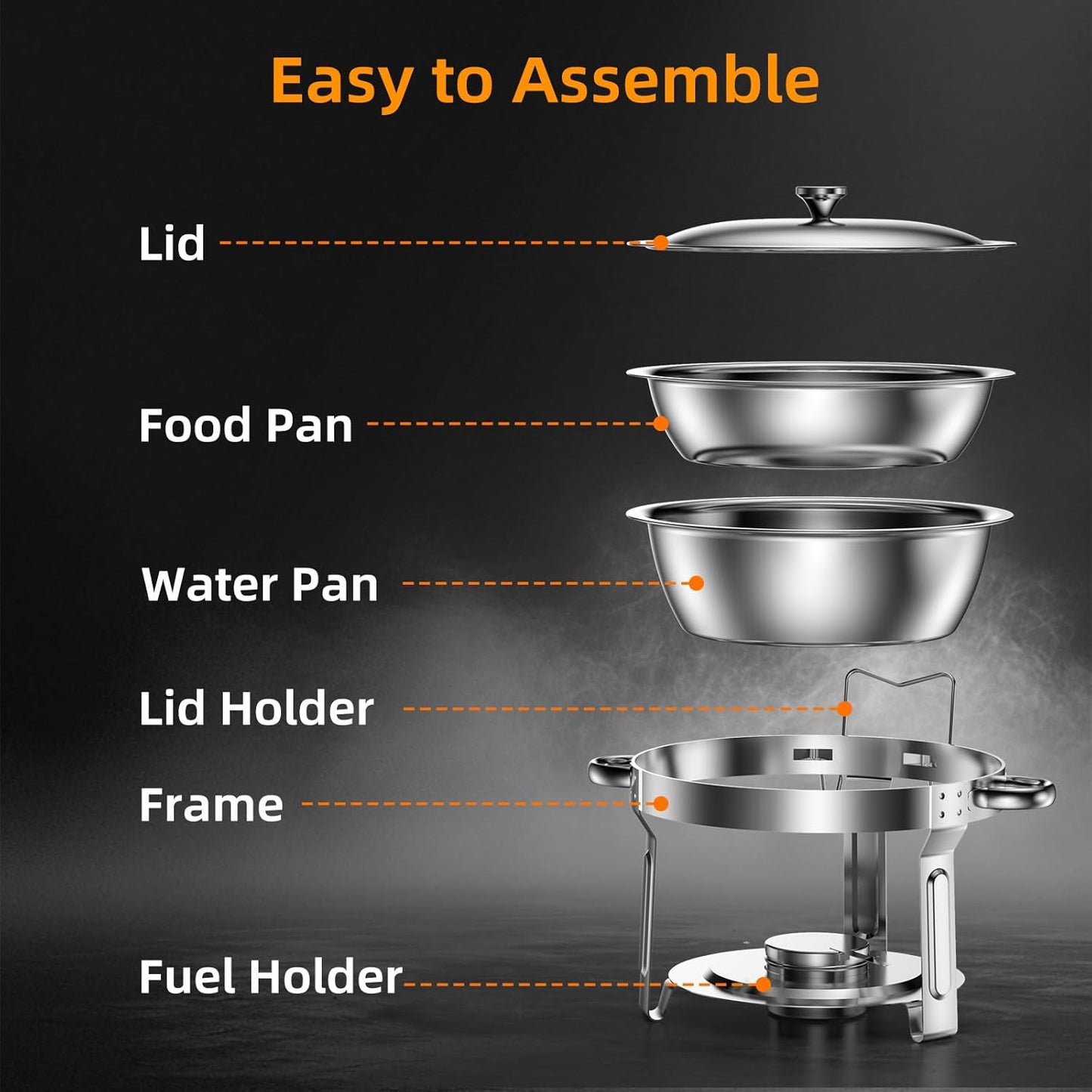 Set 4 Platos Bufé Acero Inox 6qt Redondos