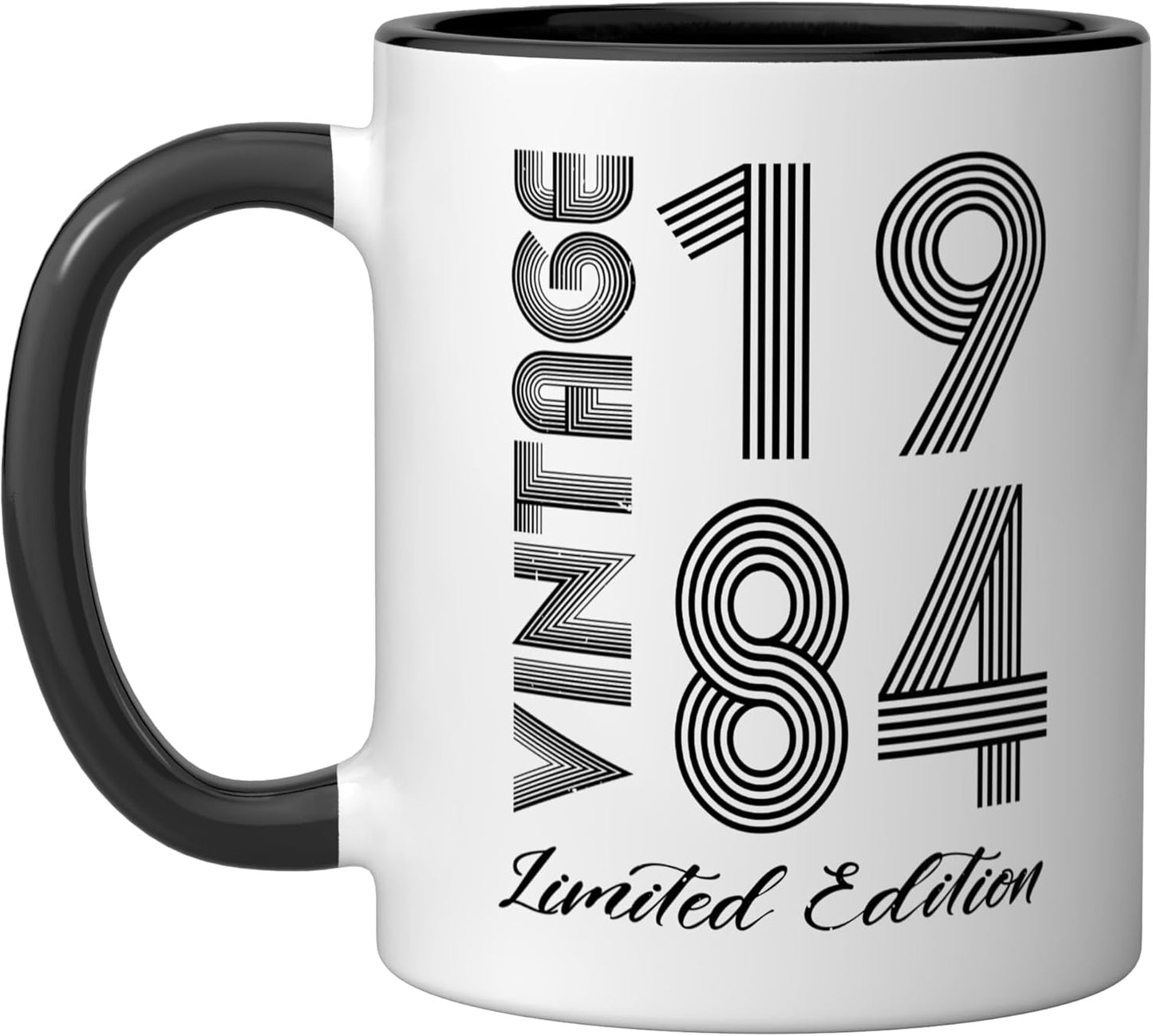 Taza cerámica vintage edición limitada 1984 negra/blanca